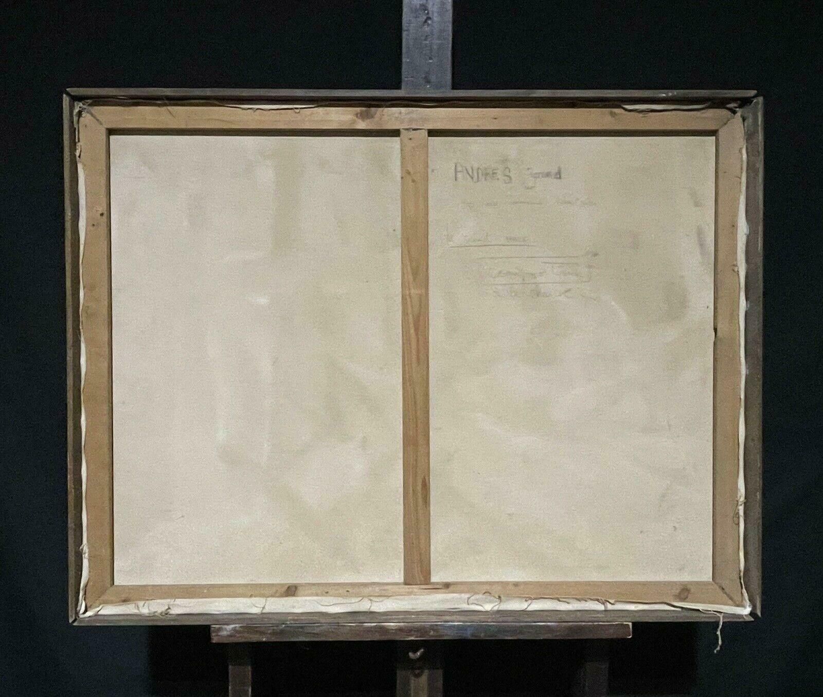French Schoollarge French 1970's Geometric Abstract Painting Brown Beige Yellow Green Colors photo buy