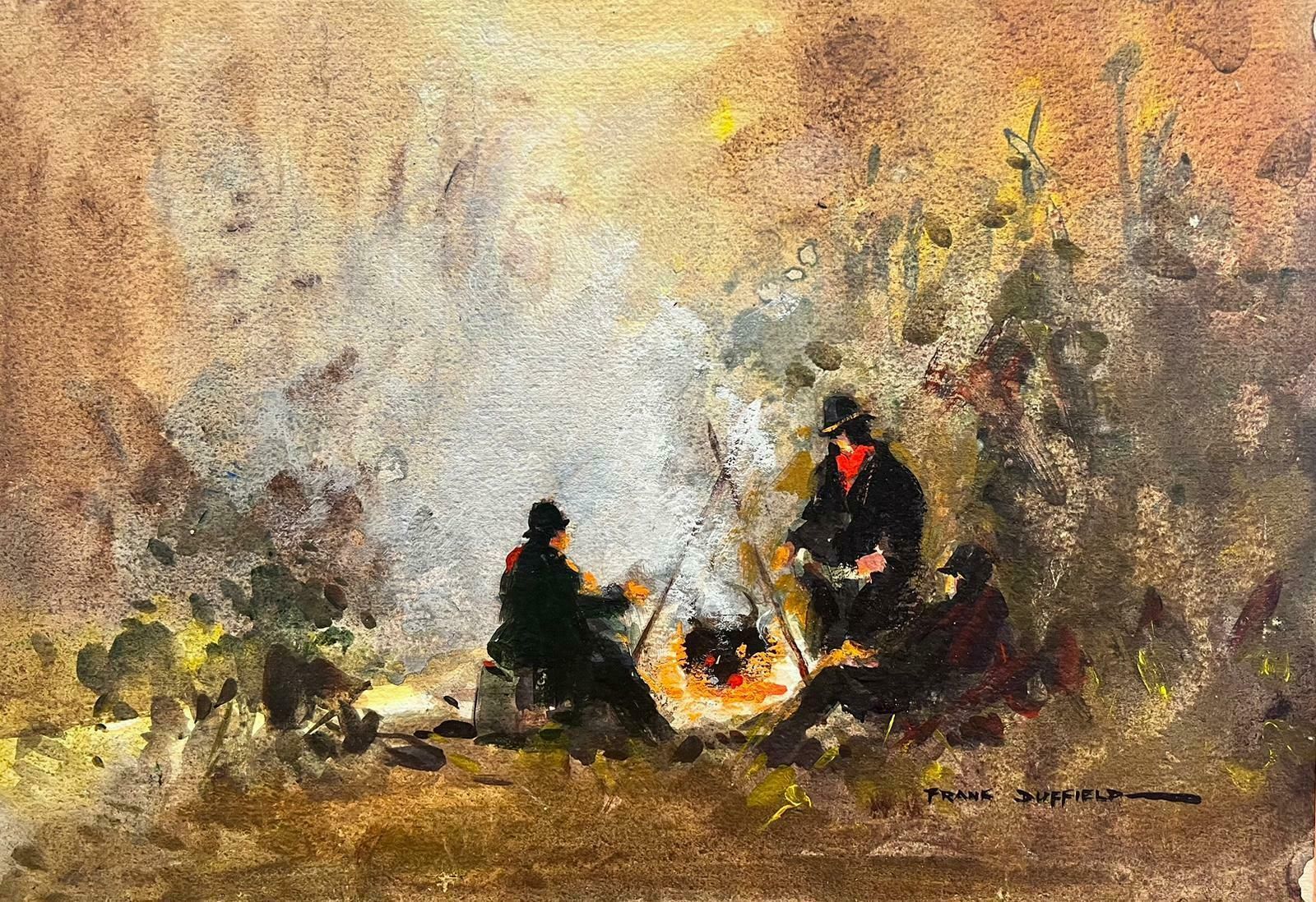 Frank Duffieldbritish Mid 20th Century Impressionist Painting Travellers Round The Camp Firec.1950's