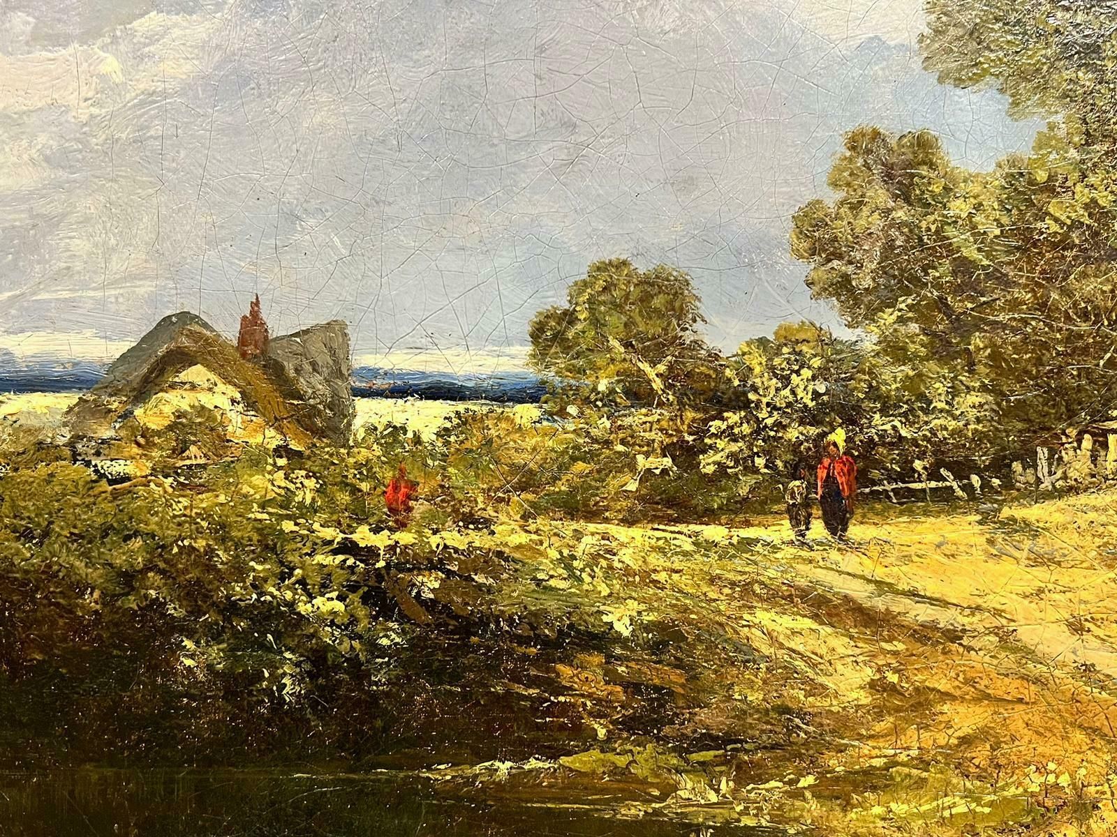 Norwich Schoollarge Victorian Norwich School Oil Thatched Cottages In Rural Landscape, Framed1876 photo Art