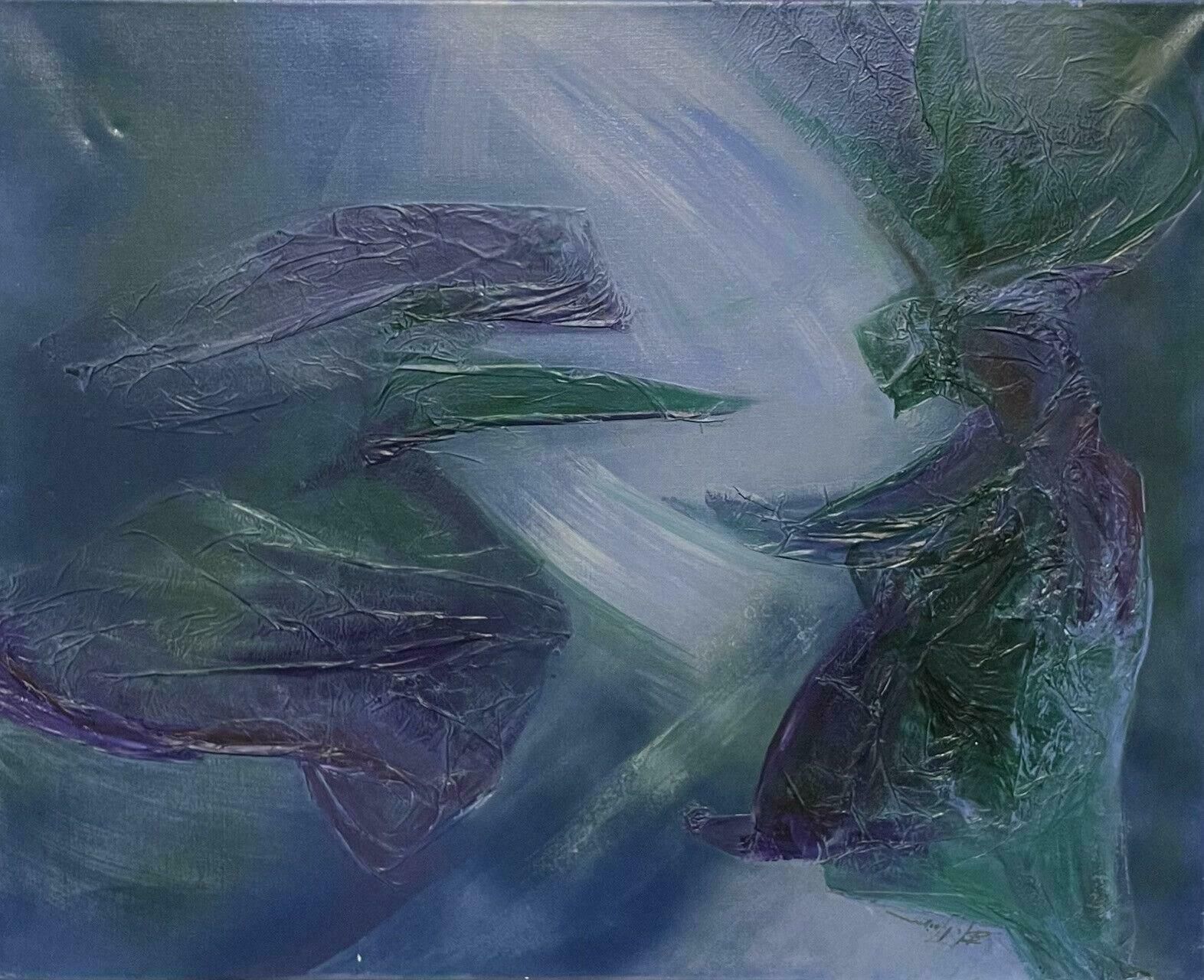 French Schoollarge French Abstract Composition Painting Blue & Green Colors