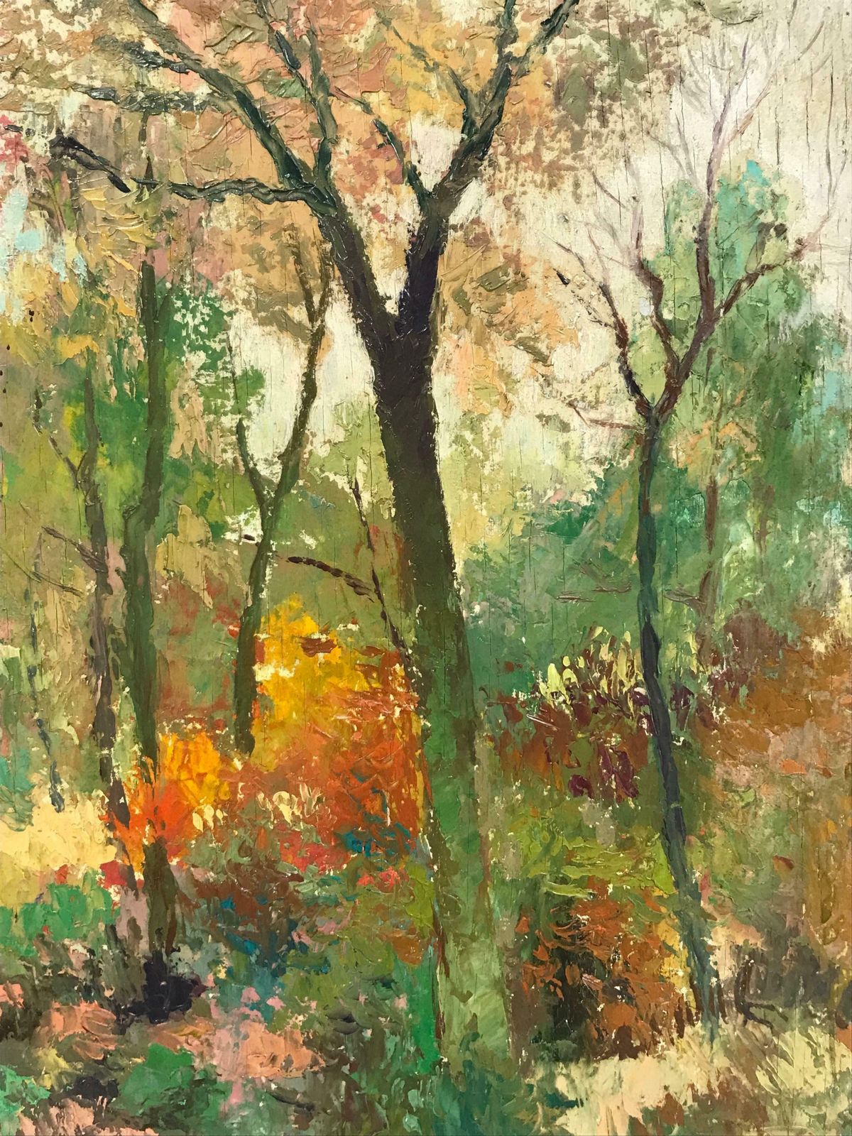 French Schoolantique French Impressionist Signed Oil Autumnal Woodland Pathway photo for sale