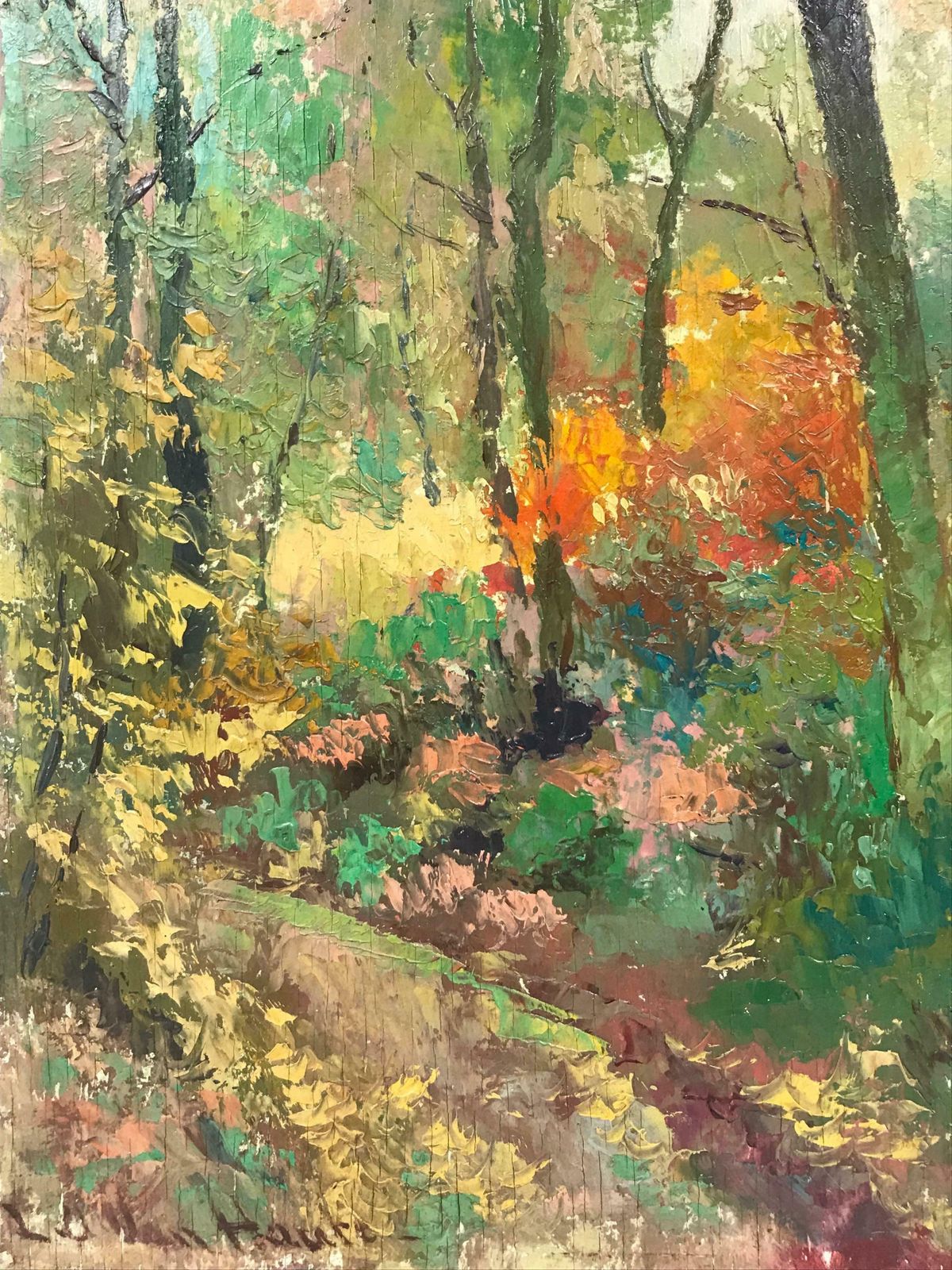 French Schoolantique French Impressionist Signed Oil Autumnal Woodland Pathway photo 710.0