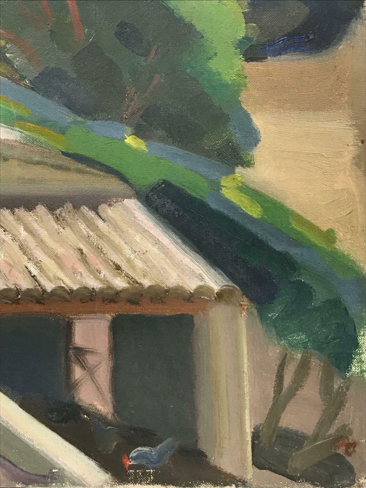 French School1930s French Post Impressionist Oil Painting   Pink Rooftops Over Provence Coast photo buy