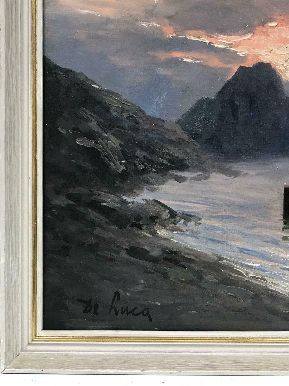 Mid Century Italianfishing Boats At Sunset Off The Neapolitan Coastline, Large Signed Oil Painting photo buy