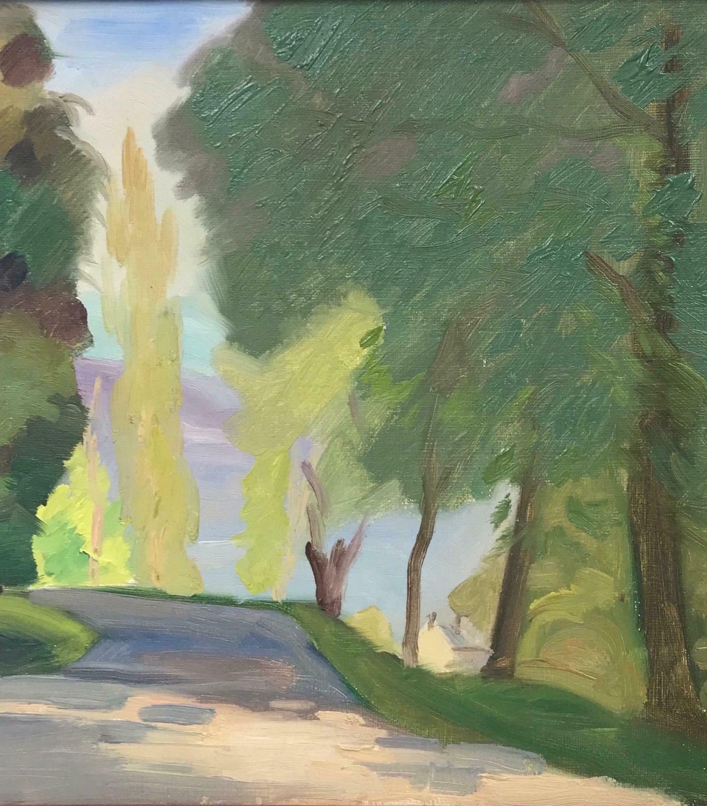 20th Century French School1950's French Modernist Signed Oil, Golden Green Landscape Woodland Pathway photo 751.0