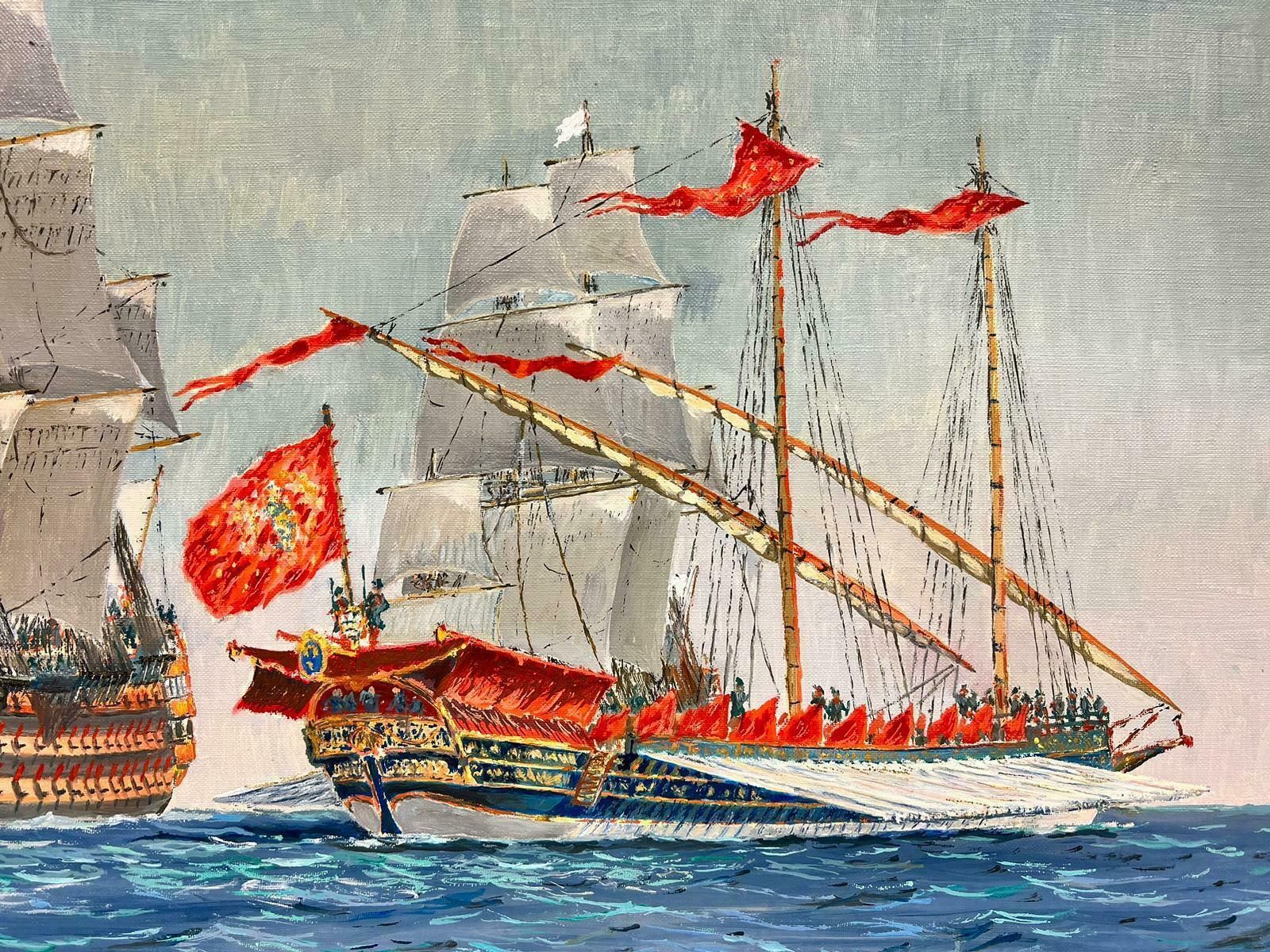Eug.Mauvienaval Maritime Oil Painting Historical Ships At Sea, Finely Detailed Work photo vinterior