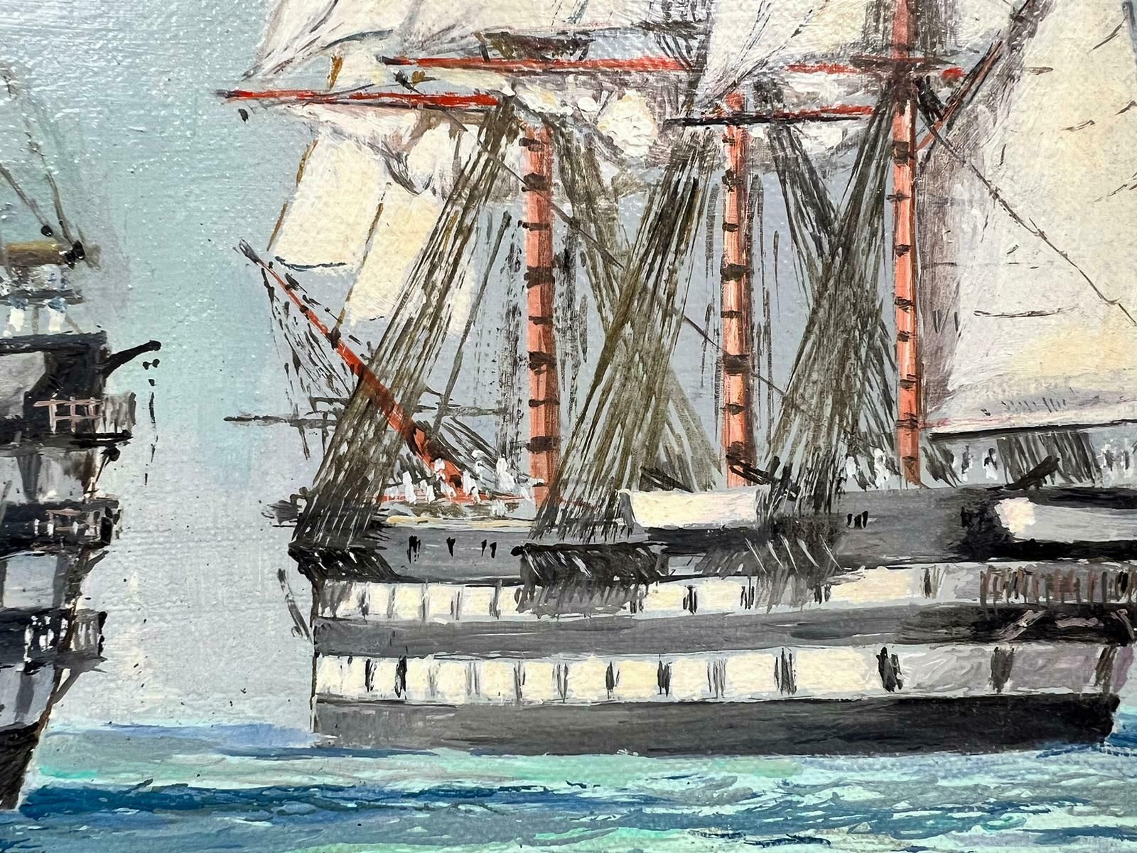 Eug.Mauviefine Napoleonic Wars Period French Tall Ships At Sea, Signed Oil On Canvas photo for sale