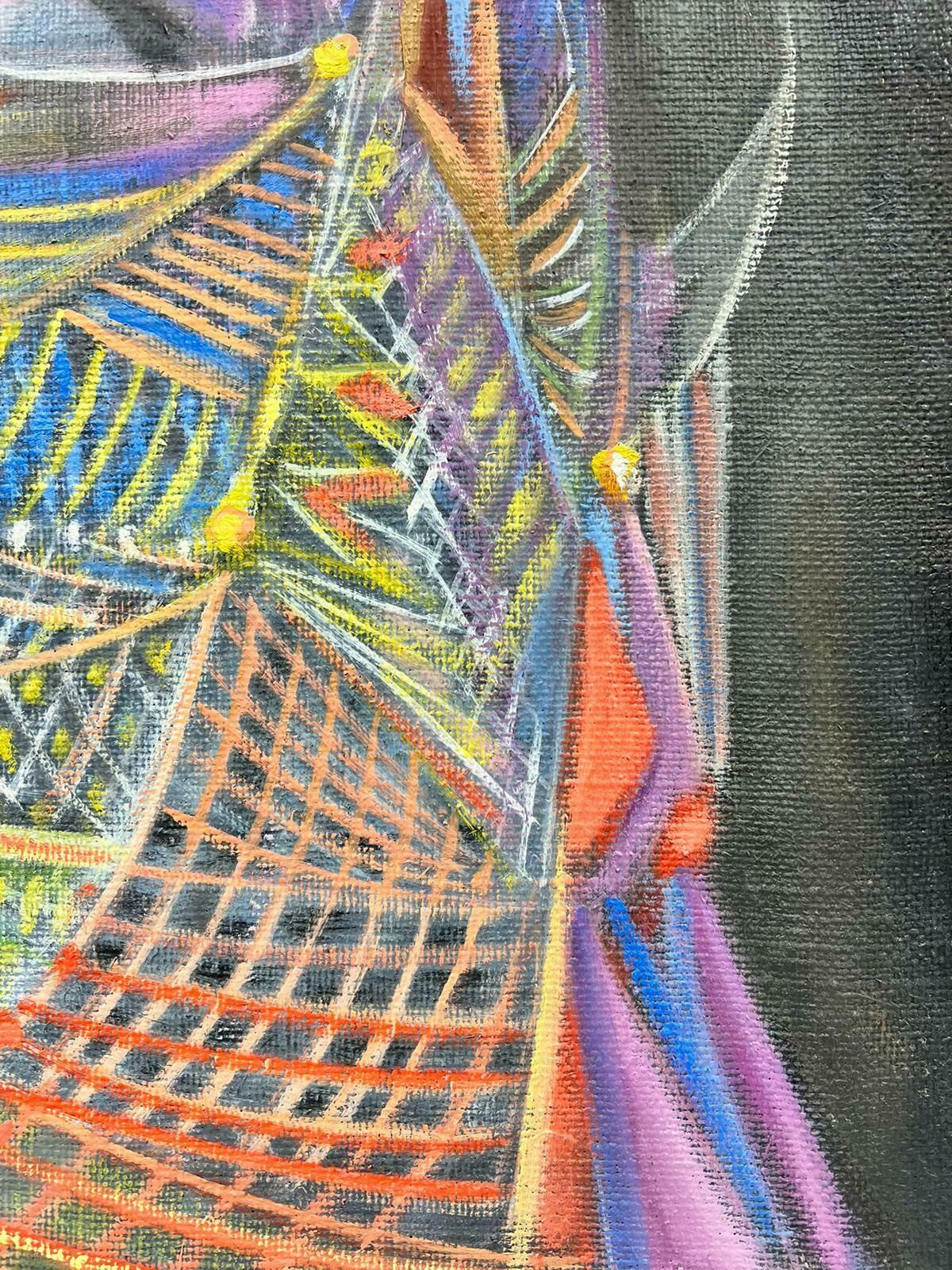 French Abstractlarge 1980's French Abstract Surrealist Original Oil Amazing Bright Colors1984 photo Art