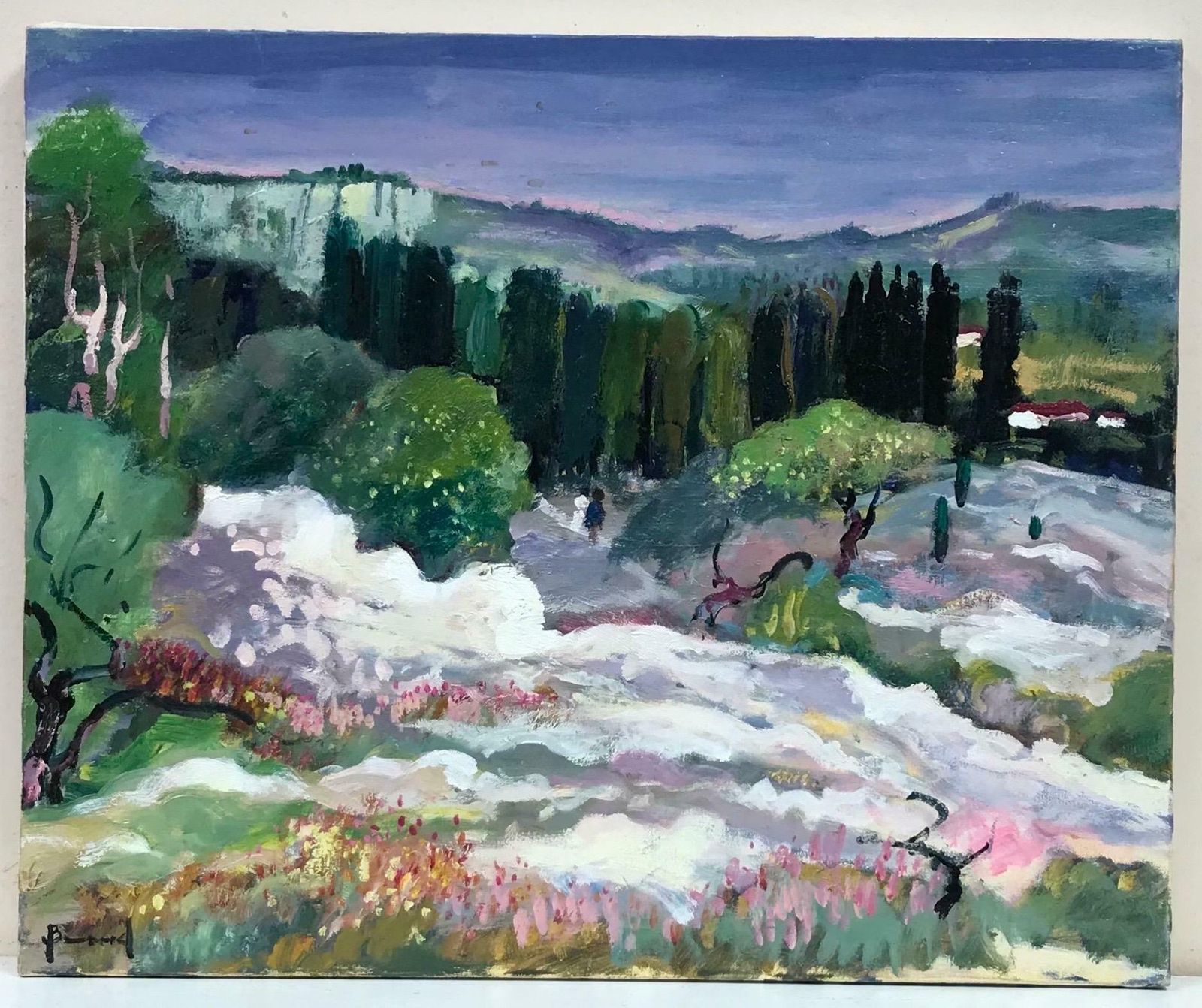 Guy Benardsun Scorched Provence Landscape Les Alpilles, Signed French Modernist Oil photo furniture