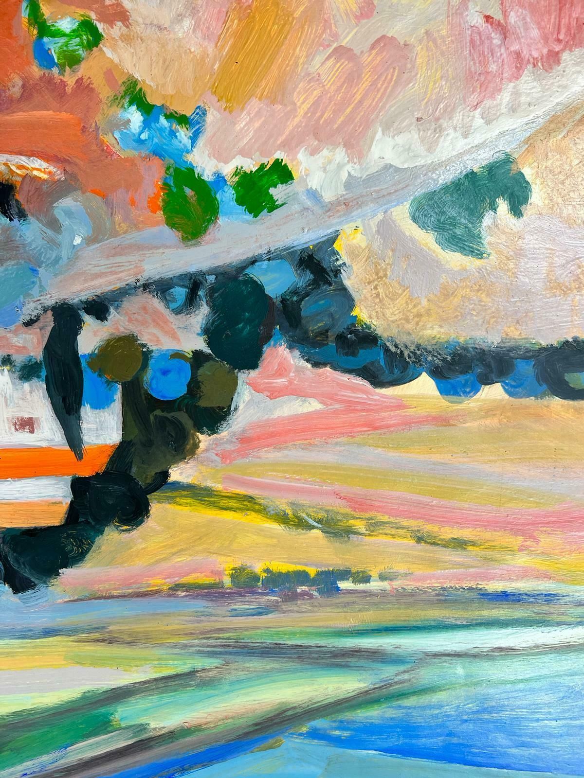 Huguette Ginet Lasnier French Modernist Oil Provencal Mas Bright Color Fields Original C. 2000's photo vinterior