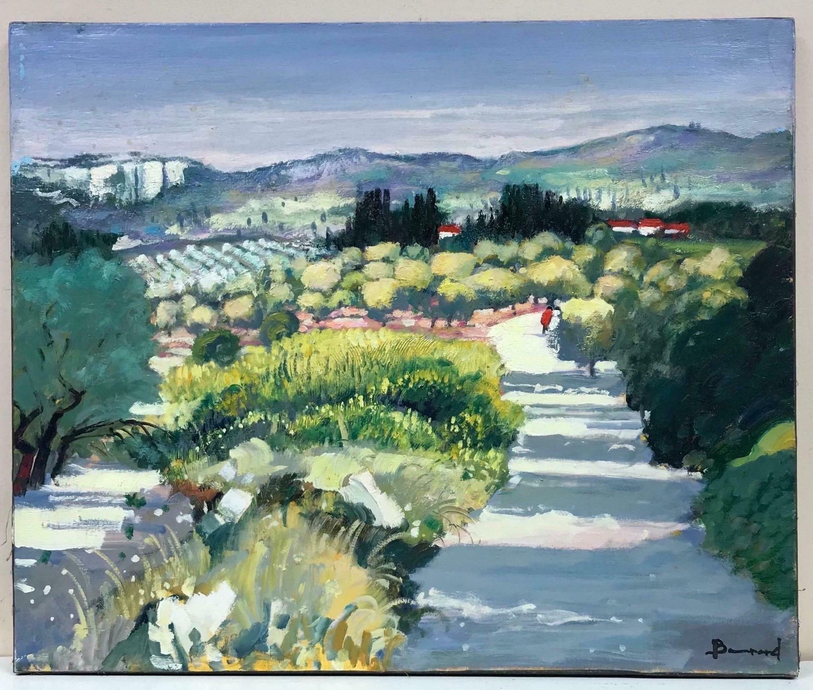 Guy Benardles Alpilles Provence, Sunny Summer Landscape Figures Walking In Lane, Oil photo furniture