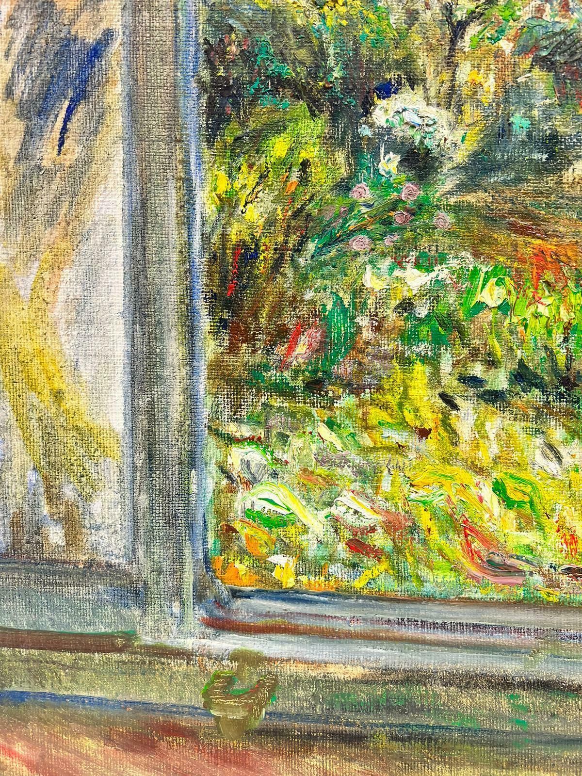 1900's French Impressionistdreamy French Impressionist View From Window Over Green Garden Landscape Oilc. 1900's photo for sale
