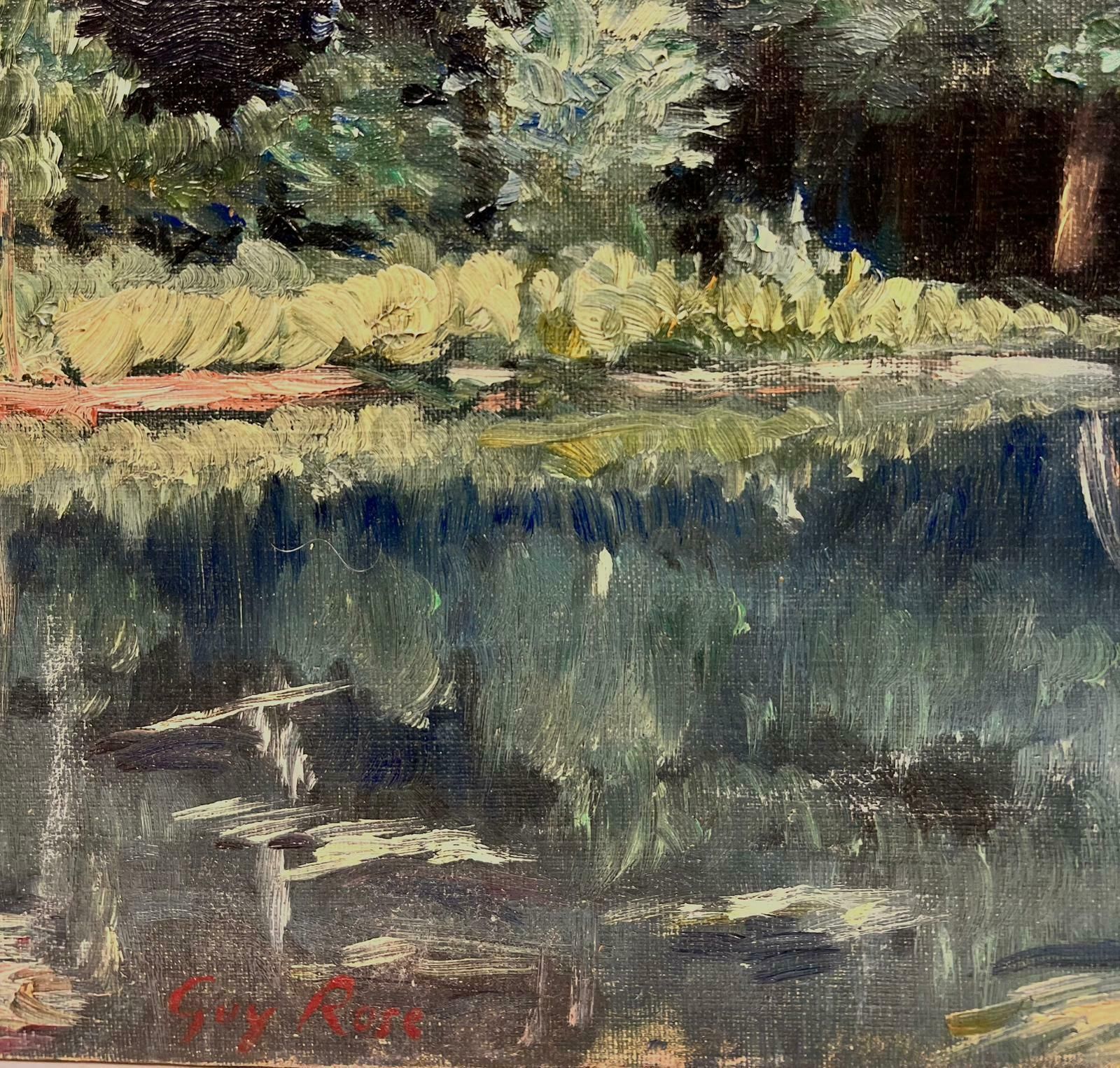 French Schoolearly 1900's French Impressionist Signed Oil Couple In Green Lake Landscape1900's photo 1431.0