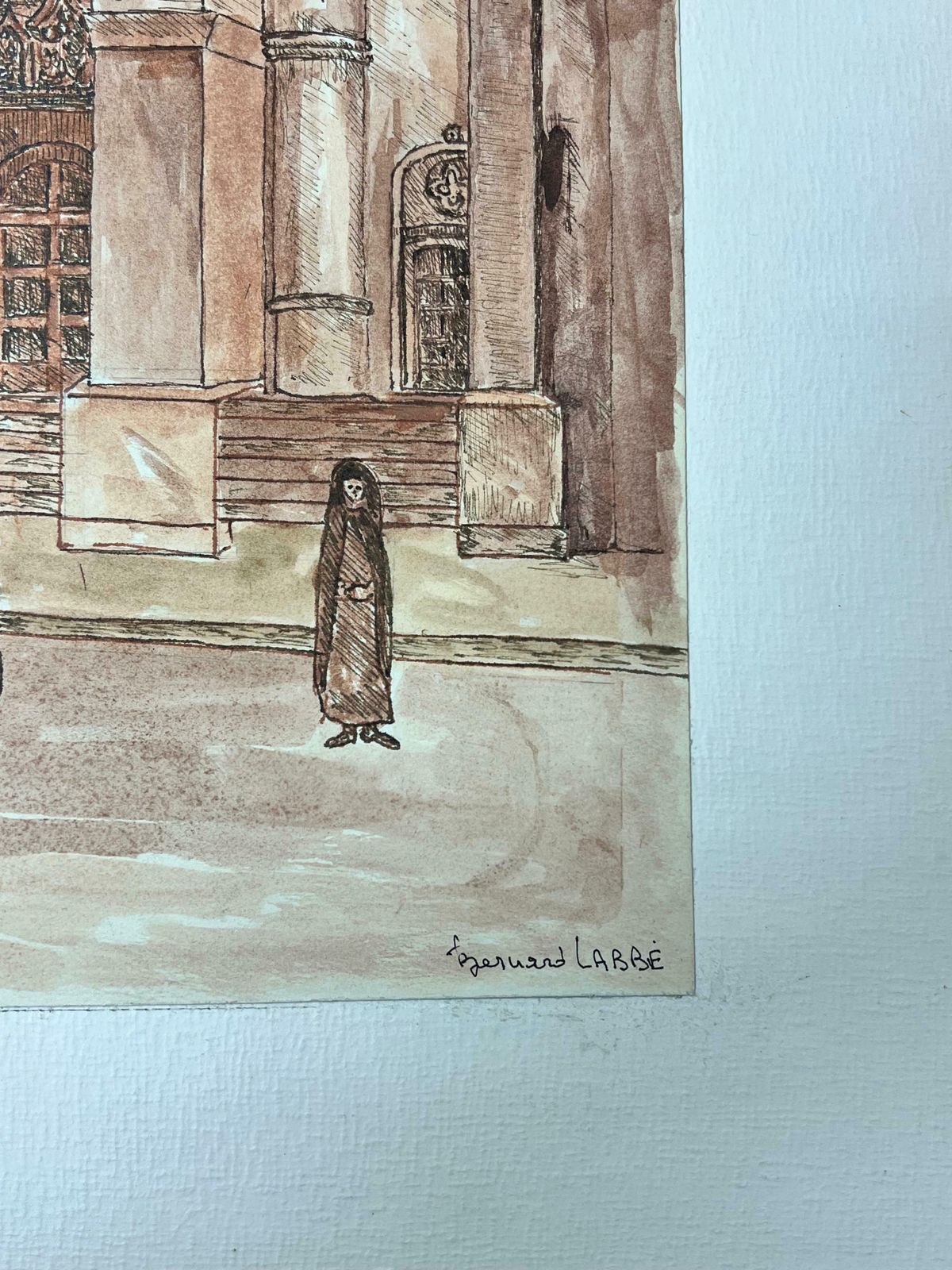 Bernard Labbe1950's Modernist/ Cubist Painting   Figures At French Cathedral1950's photo Art