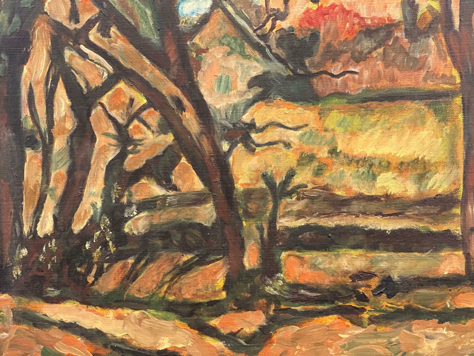 French Post Impressionistfrench Post Impressionist Oil After Cezanne Houses In Winter Woodland Landscape photo Art