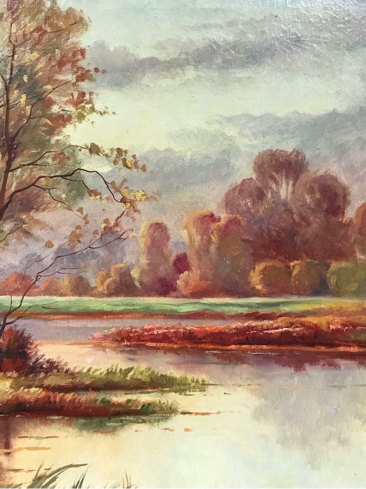 20th Century French Schoolearly 20th Century French Siged Oil Two Figures Autumn Landscape By Lake photo 869.0