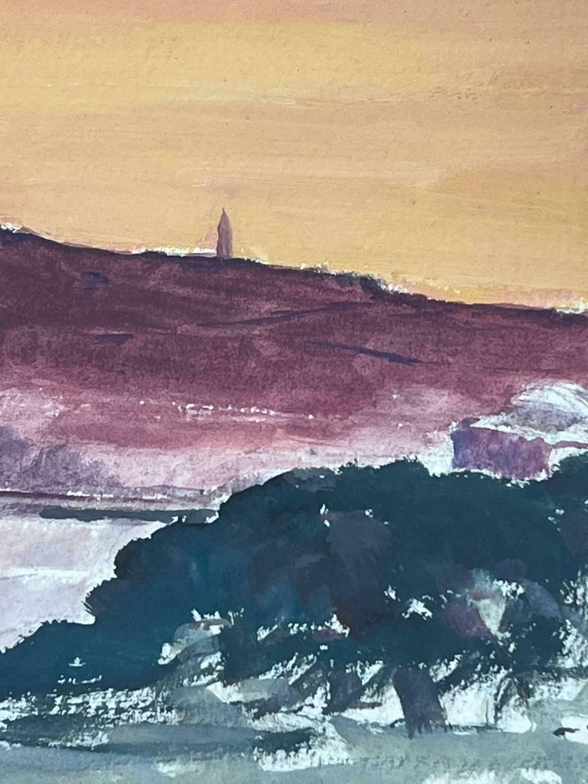 Louise Alix1930's French Gouache Purple Cliffs Orange Sea Landscape1940's photo furniture