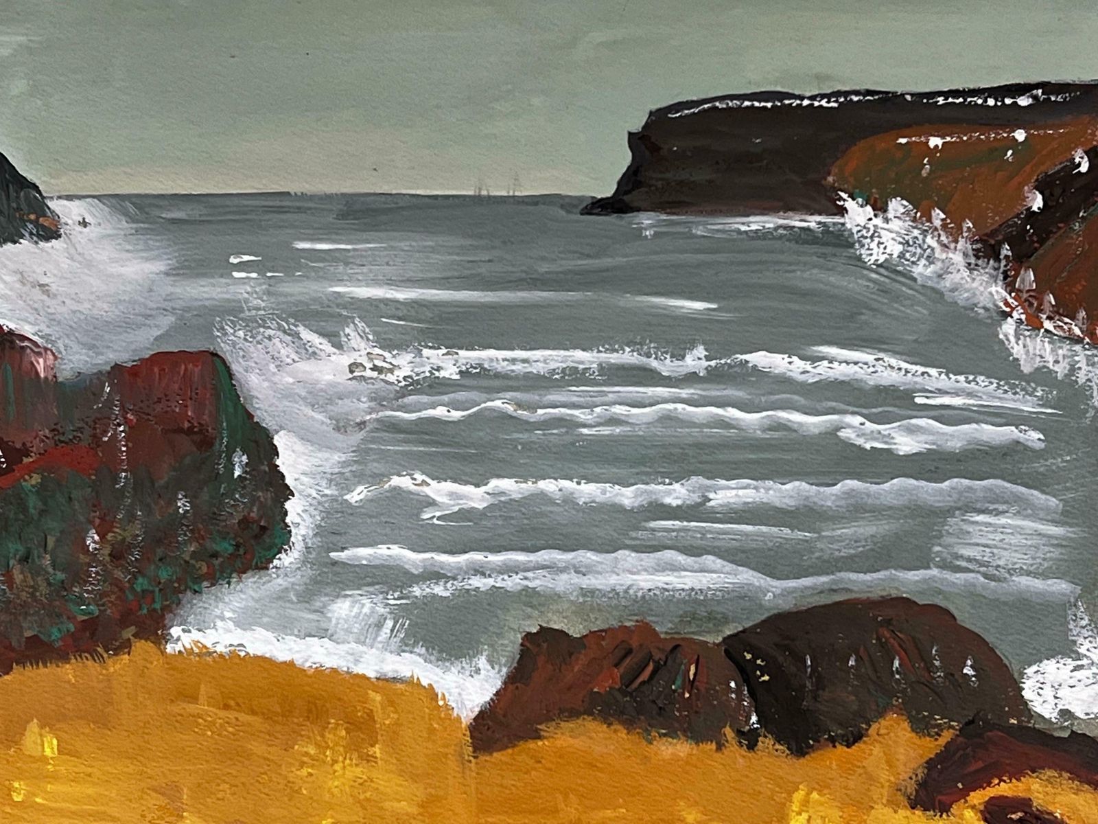 Bernard Labbe1950's Modernist/ Cubist Painting   Crashing Wave Landscape1950's photo furniture