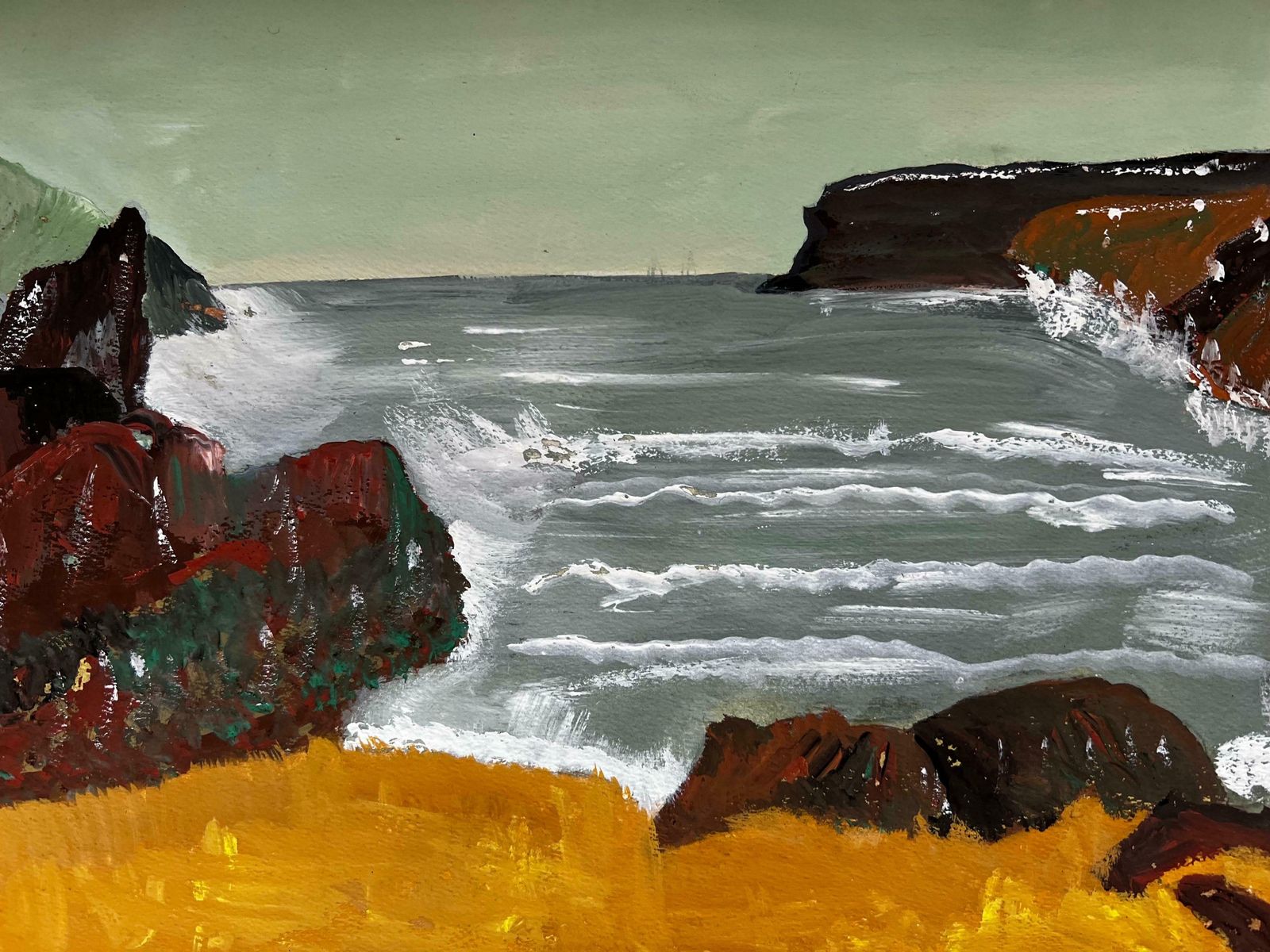 Bernard Labbe1950's Modernist/ Cubist Painting   Crashing Wave Landscape1950's photo for sale
