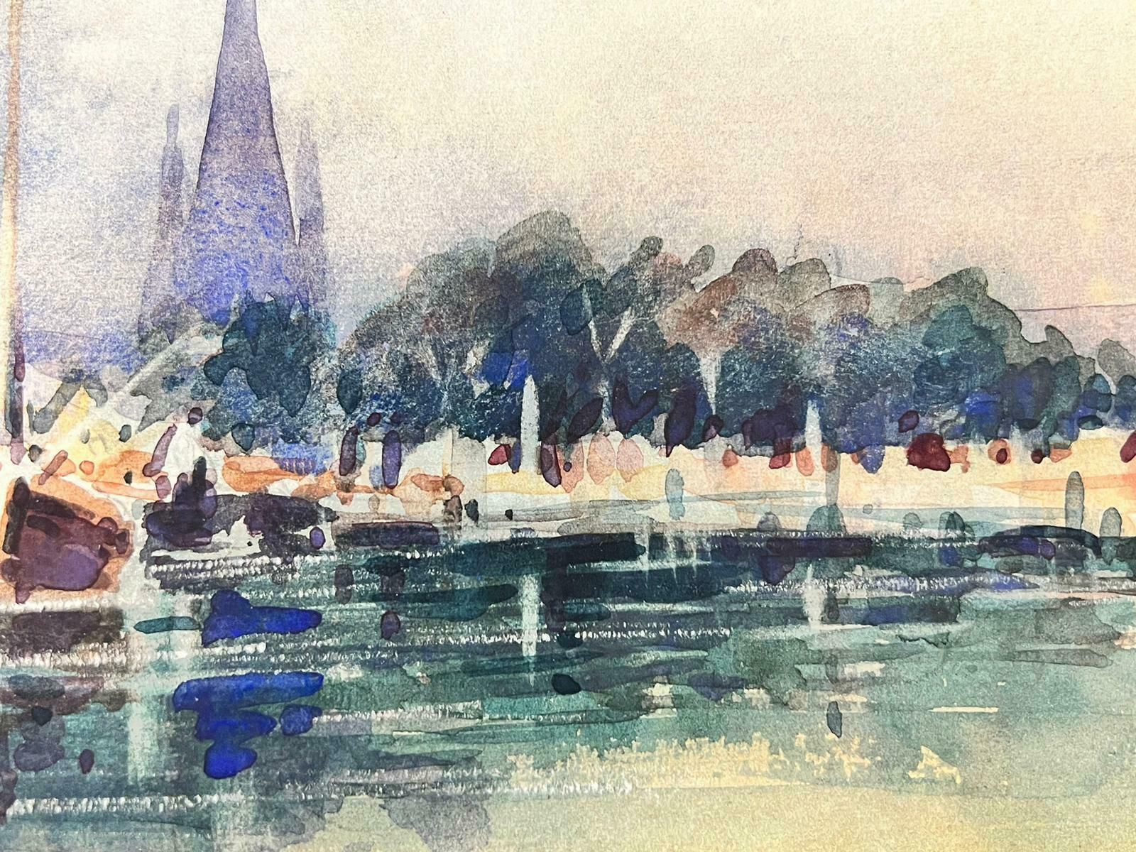 Maurice Mazeiliemaurice Mazeilie  French Watercolour   Blue Boats At The Harbour photo Art