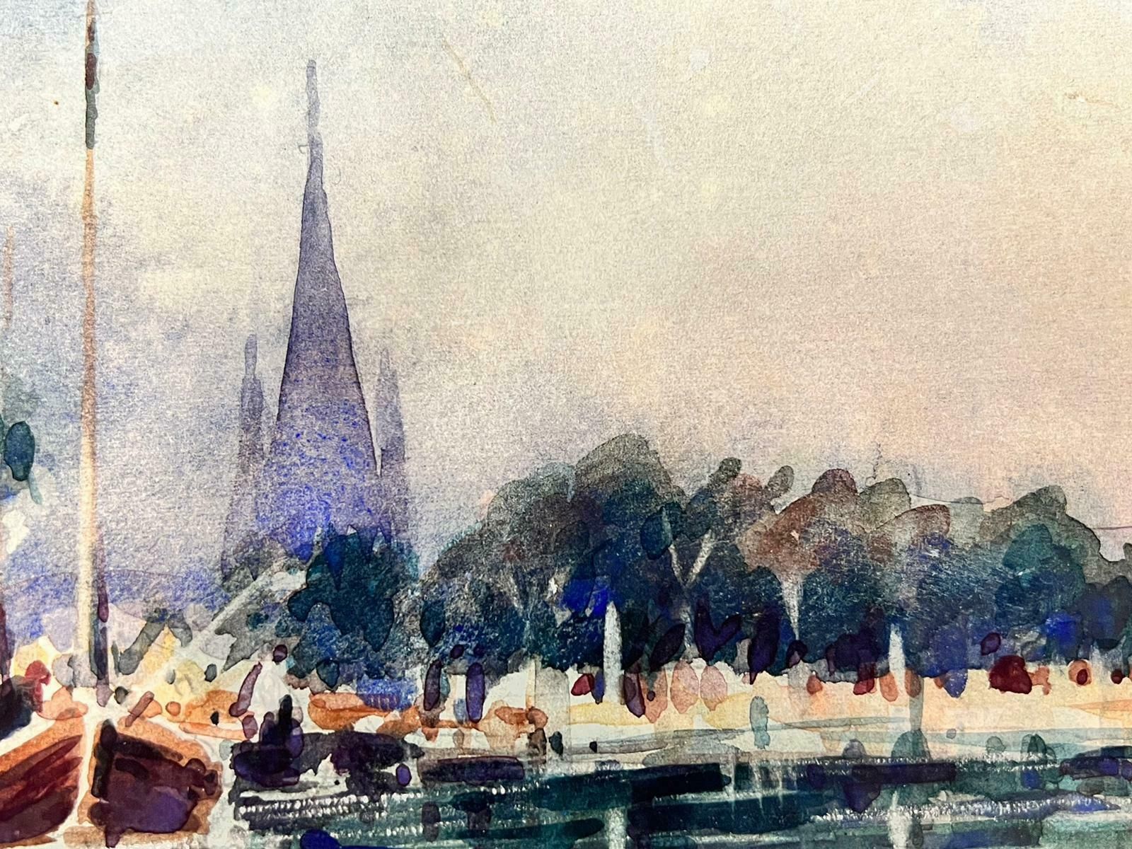 Maurice Mazeiliemaurice Mazeilie  French Watercolour   Blue Boats At The Harbour photo 434.0