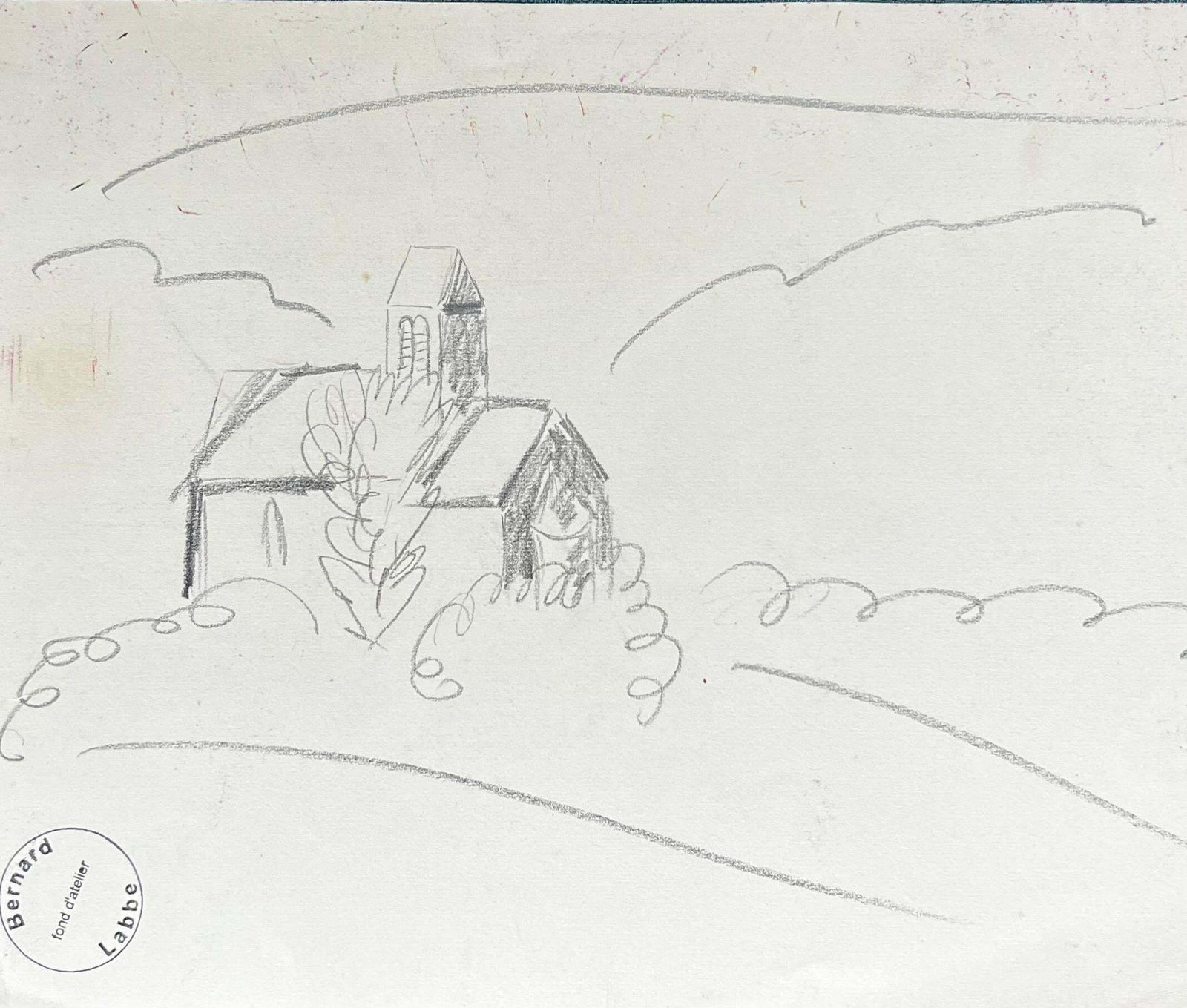 Bernard Labbe1950's Modernist/ Cubist Painting   Fine Pencil Drawing French Landscape1950's photo furniture