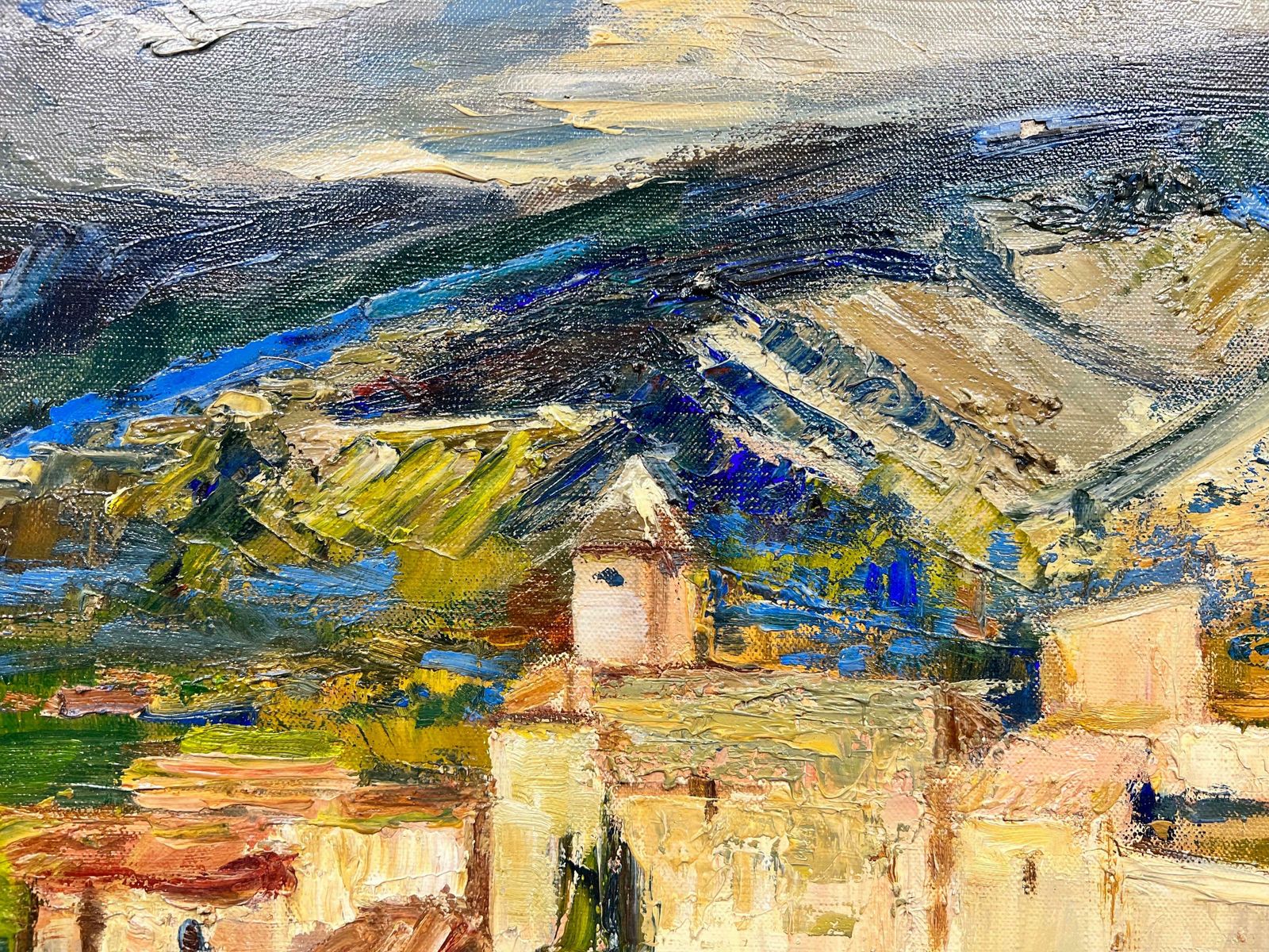 photo furniture Josine Vignonvillage In Provence Landscape Signed Thick Impasto French Oil1960's