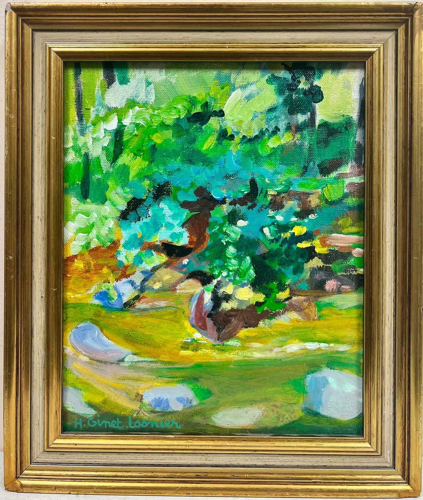 Huguette Ginet Lasnier French Modernist Green Landscape Oil Painting Framed And Signedc. 2000's