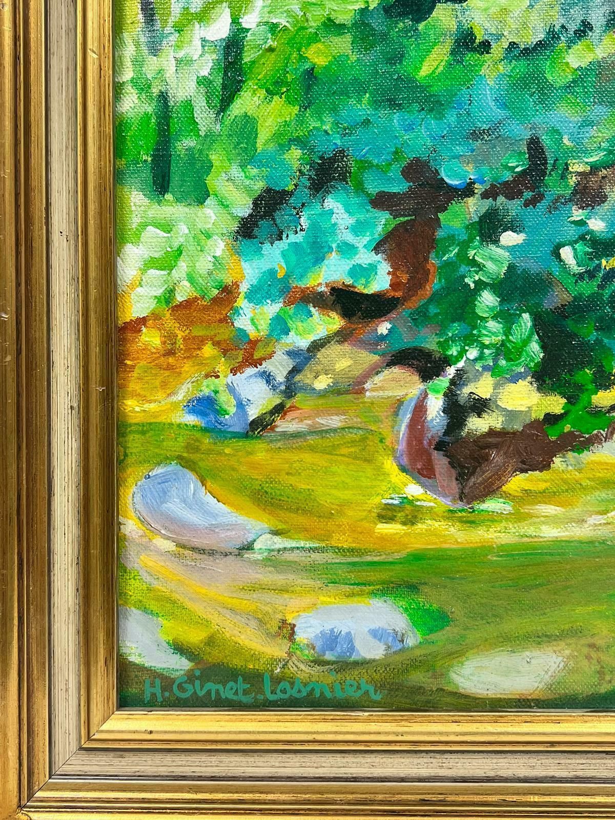 Huguette Ginet Lasnier French Modernist Green Landscape Oil Painting Framed And Signedc. 2000's photo for sale