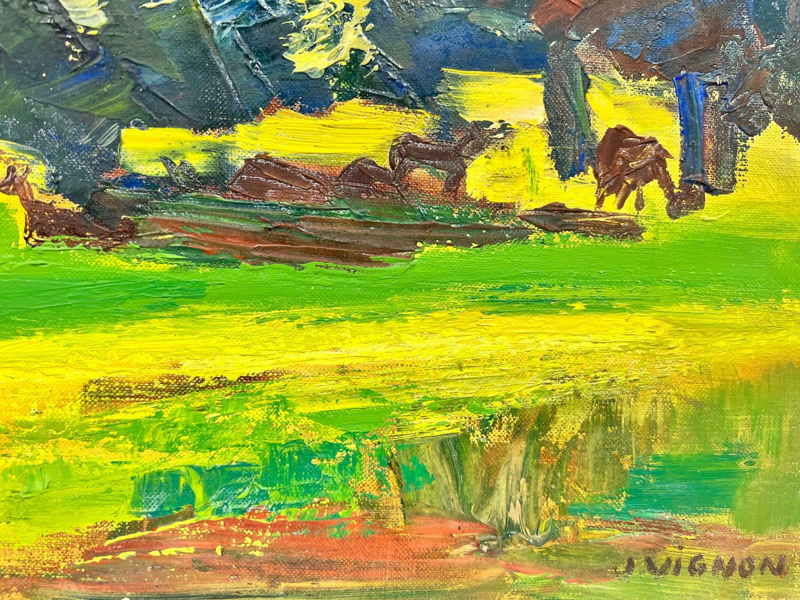 Art Josine Vignonwild Horses In A French Summer Field Thick Oil Impasto1960's photo
