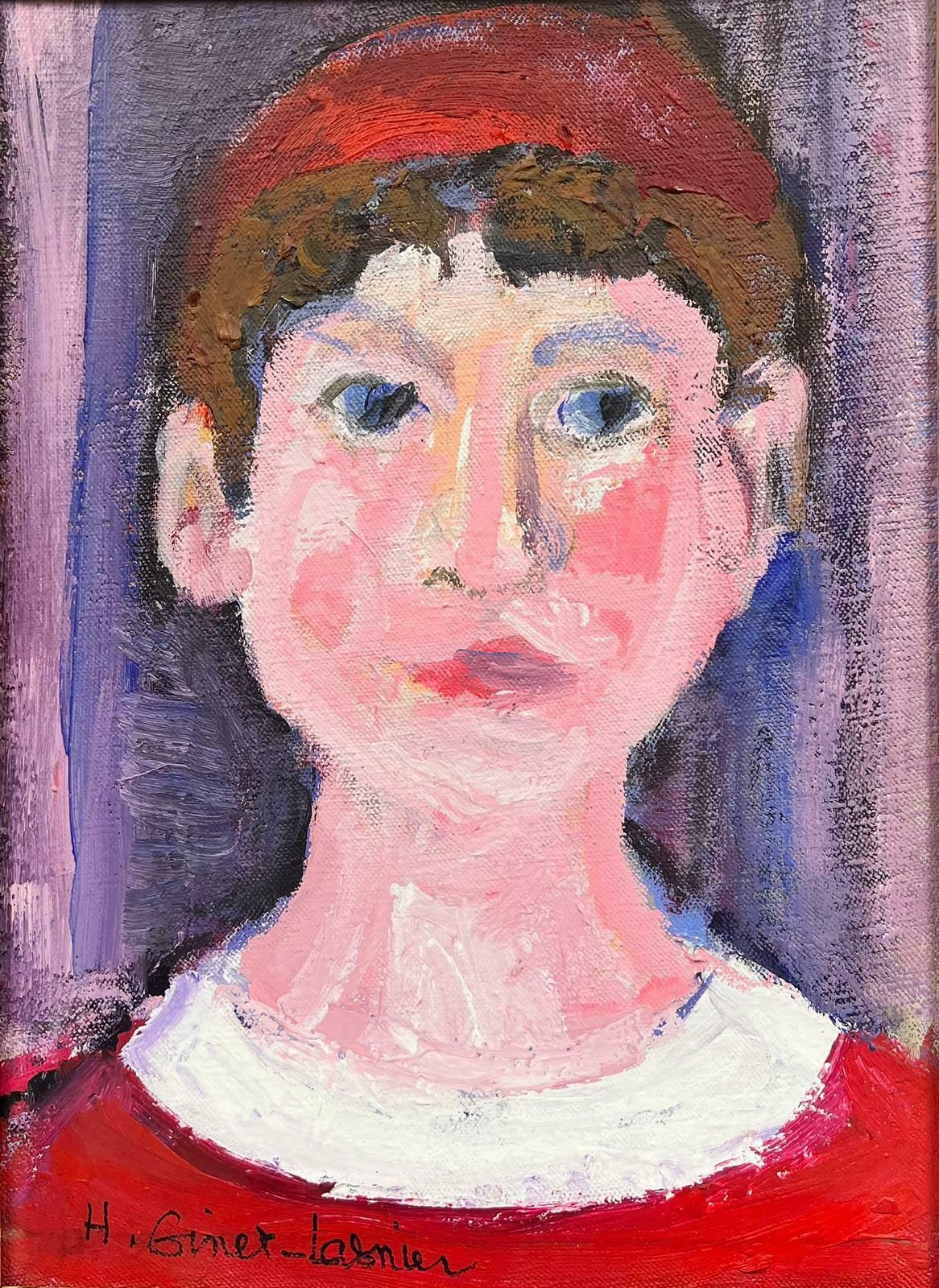 Huguette Ginet Lasnier French Modernist Painting Portrait Of Boy In Red Jumperc. 2000's photo furniture