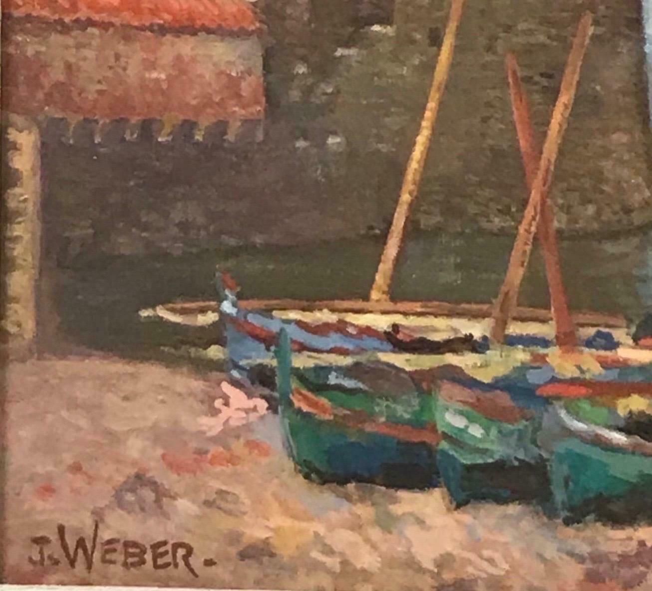 J. Webermid Century French Signed Oil Collioure Harbour South Of France, Fishing Boats photo 915.0