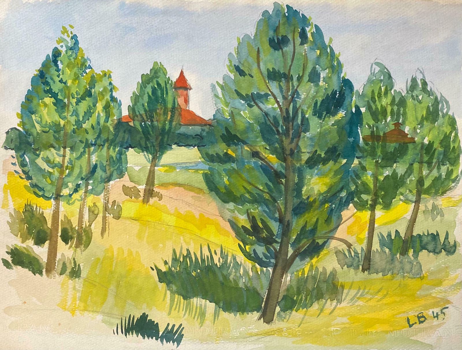 Louis Bellon1940's Provence Painting French Green Trees     Post Impressionist Artistc. 1940s