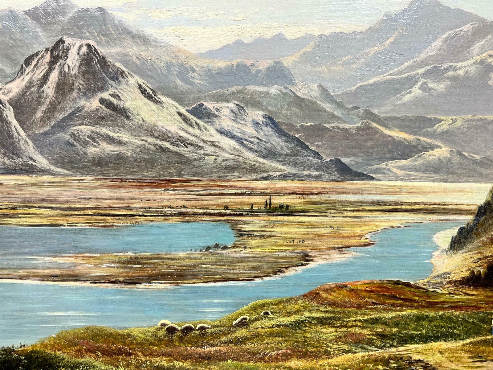 Charles Leslievery Fine Victorian Scottish Signed Oil Painting Panoramic Loch Scene Mountainsc. 1875 photo vinterior