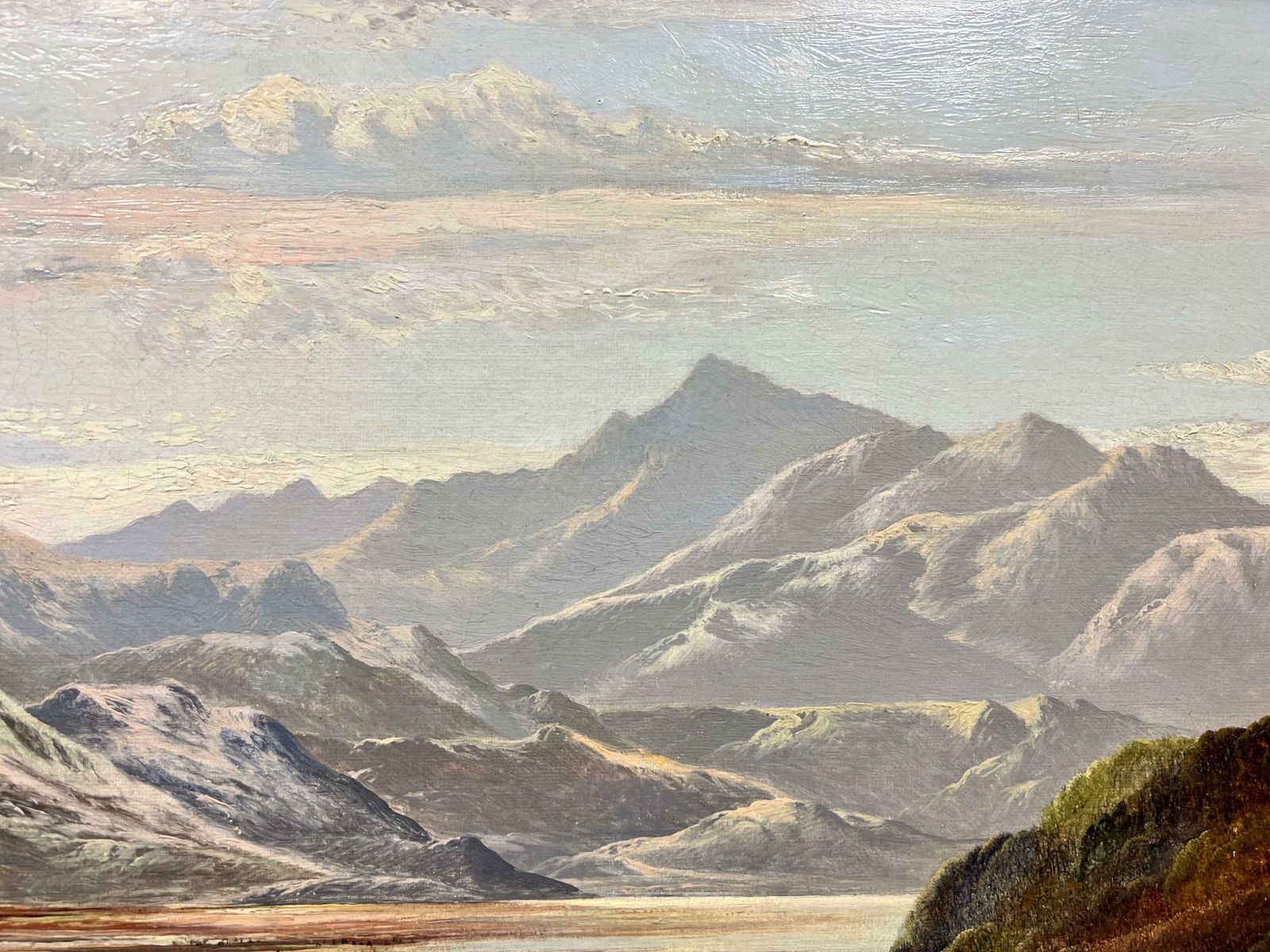 Art Charles Leslievery Fine Victorian Scottish Signed Oil Painting Panoramic Loch Scene Mountainsc. 1875 photo