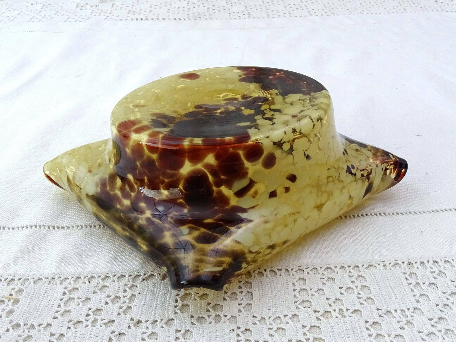 Antique French Art Nouveau Speckled Crystal Art Glass Bowl Candle Holder In Style Of Ernest Baptiste Leveille François Eugène Rousseau photo vinterior