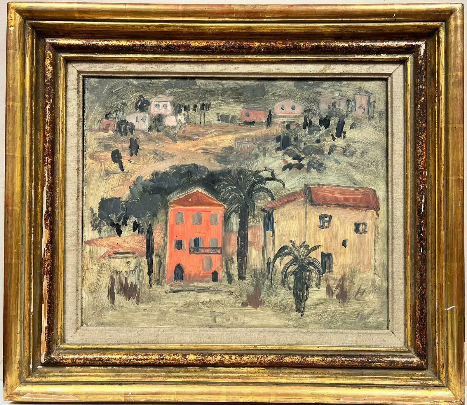 French Schoolfollower Of Matisse, 20th Century French Oil Pink House In South Of France