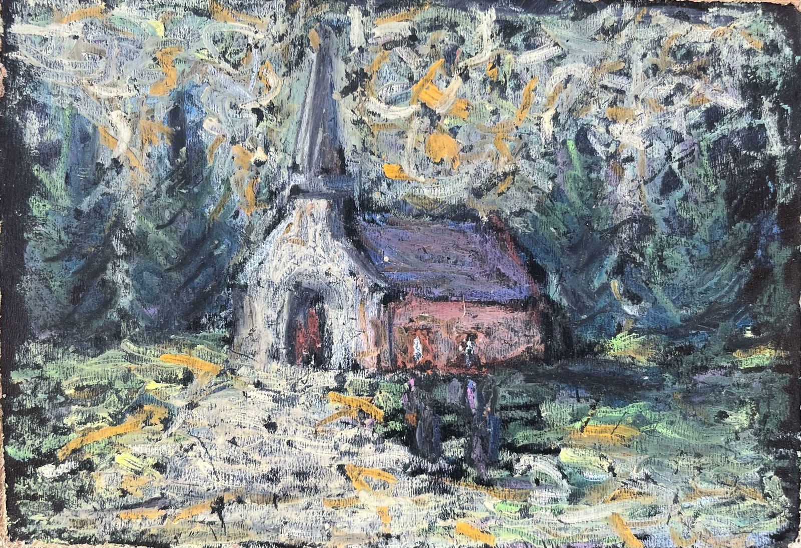 Fanch Lelfrench Impressionist Oil Painting Of French Chapel In A Forested Landscape20th Century