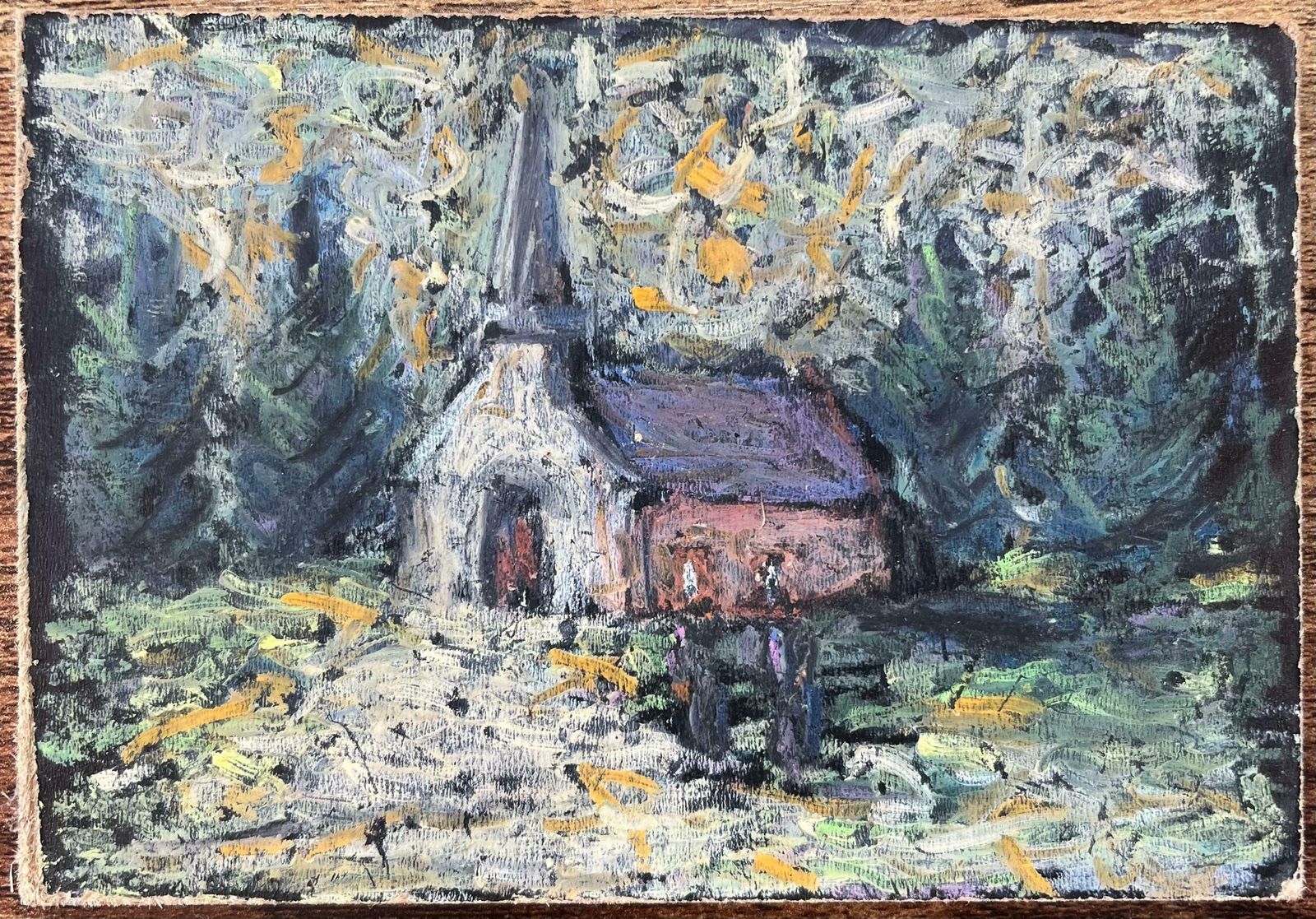 Fanch Lelfrench Impressionist Oil Painting Of French Chapel In A Forested Landscape20th Century photo furniture