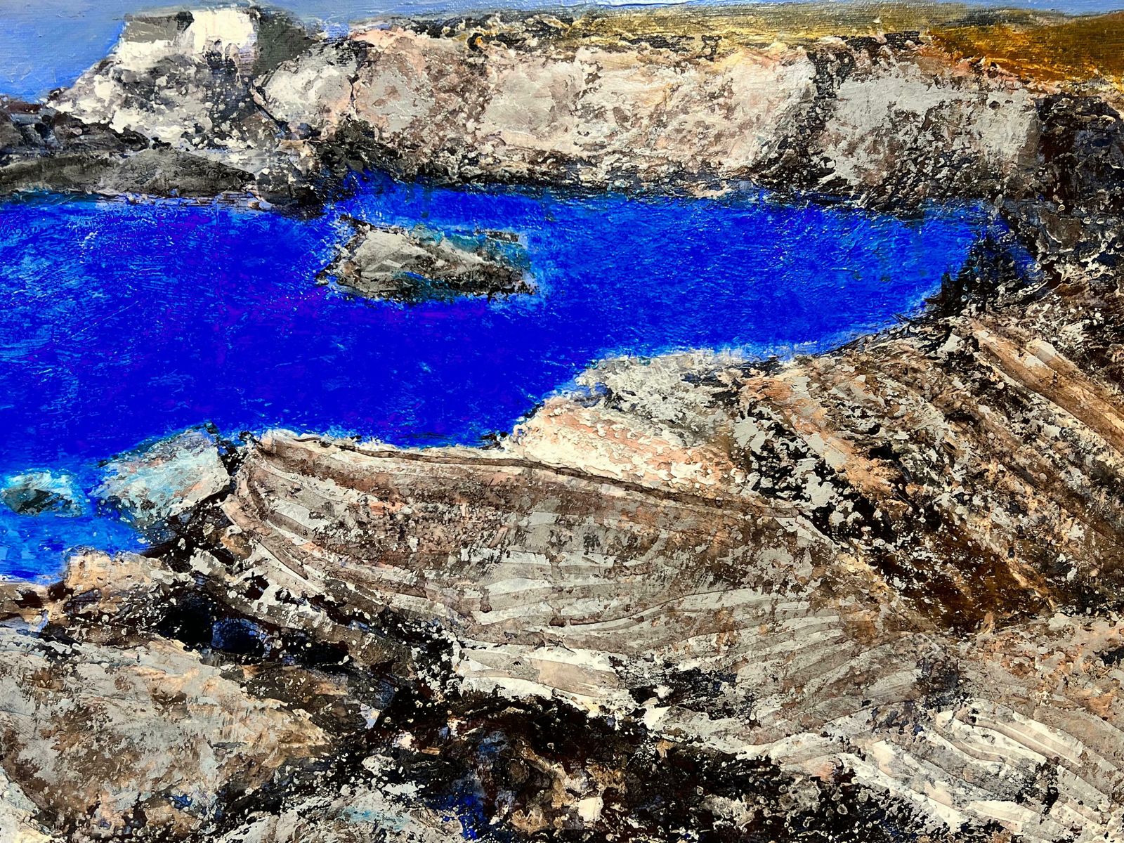 20th Century Frenchlarge Modern French Abstract Seascape Landscape  Blue Seas Rocky Coast, Signed photo for sale