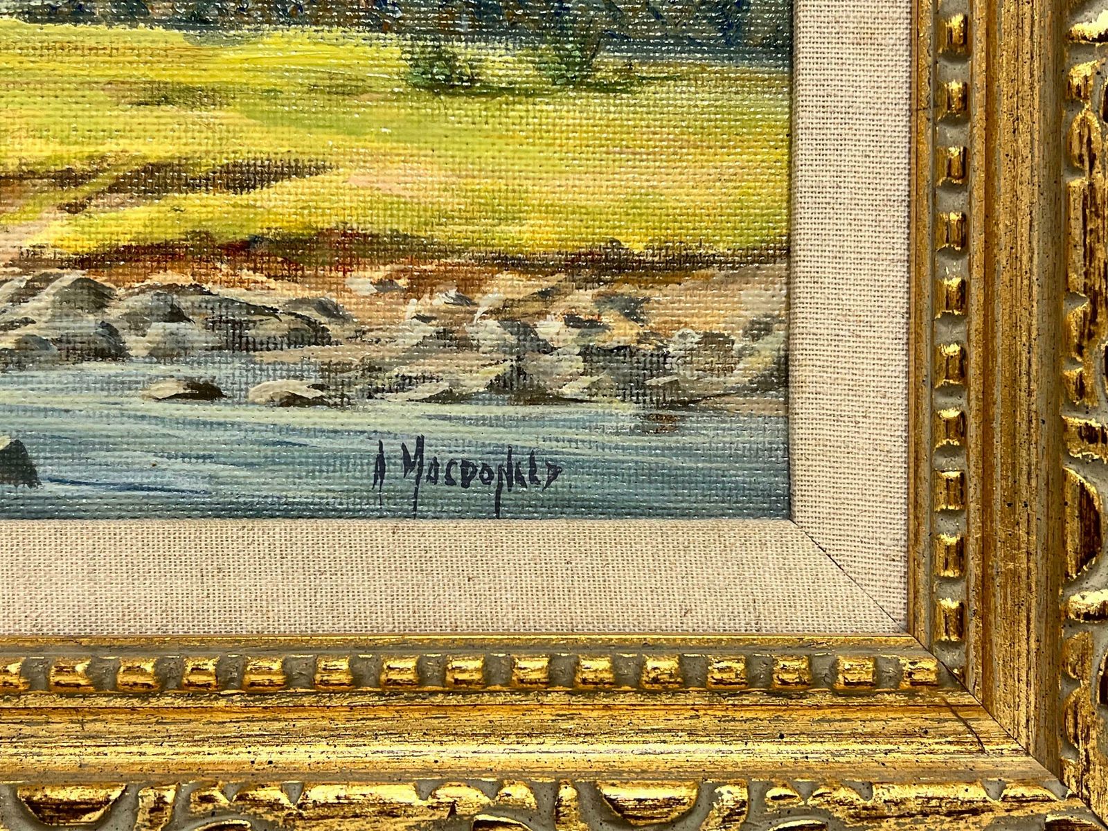 Mcdonaldsigned Scottish Oil Sunny Highland River Landscape In Summer, Framed Original photo buy