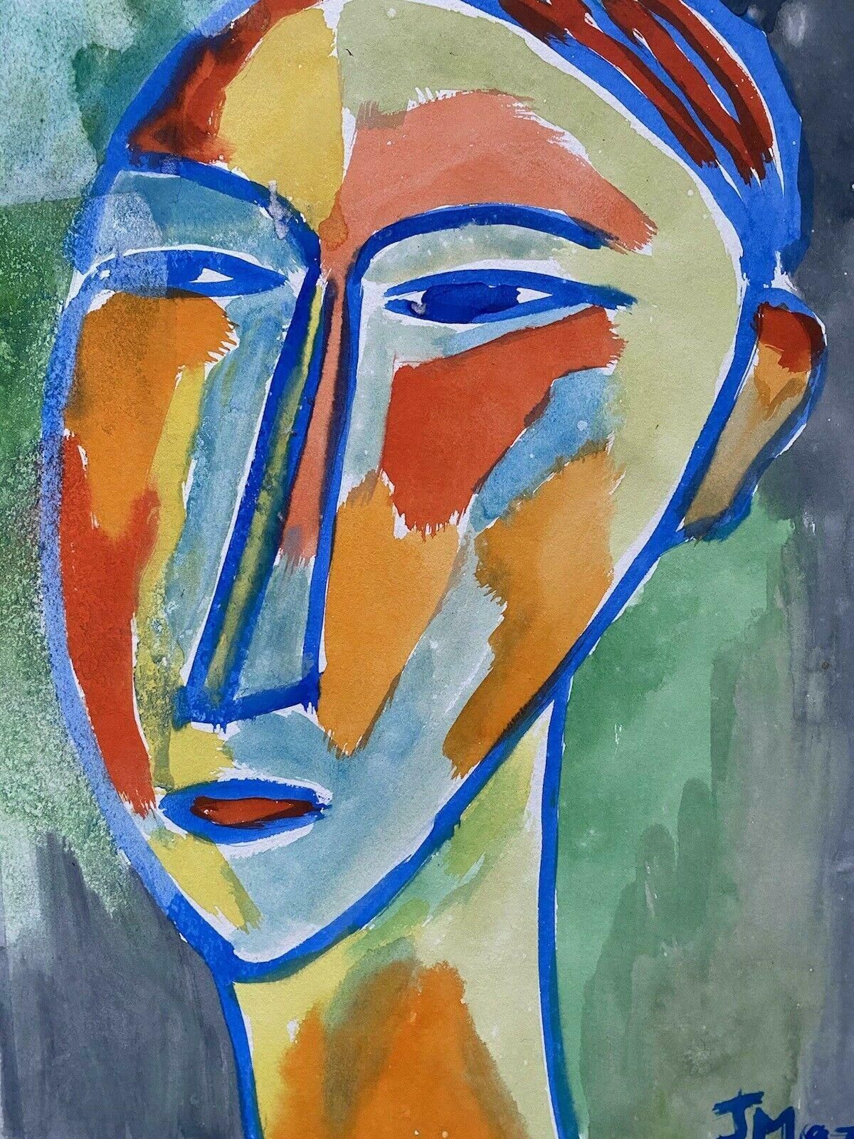 Jean Marcjean Marc (1949 2019) 20th Century French Modernist Painting   Portrait Of Facec. 1980's photo furniture