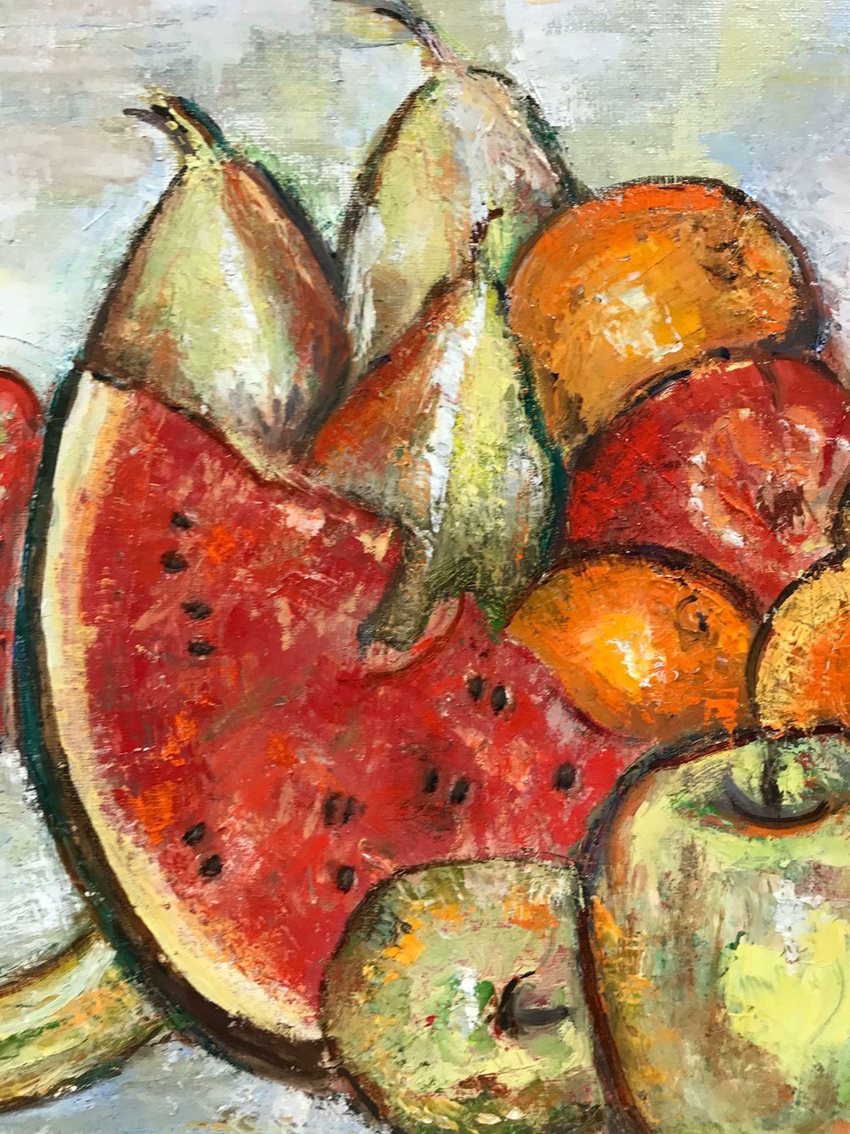 Maria Tort Xirauwatermelon Still Life Of Fruit, Signed Original Oil Painting In Beautiful Frame photo Art