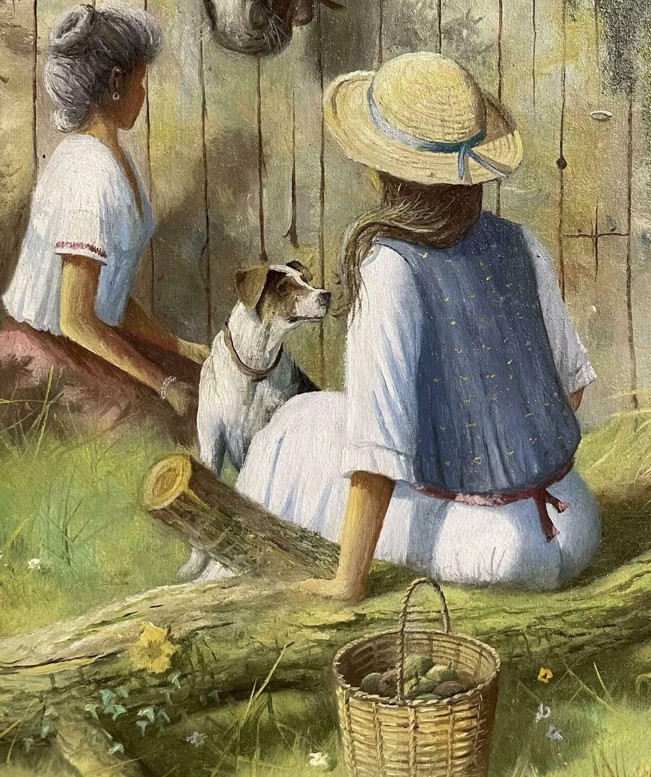 Martin Spencer Colemansigned English Oil Painting Children Feeding Horse With Terrier Dog Lovely Imagec. 2000's photo Art