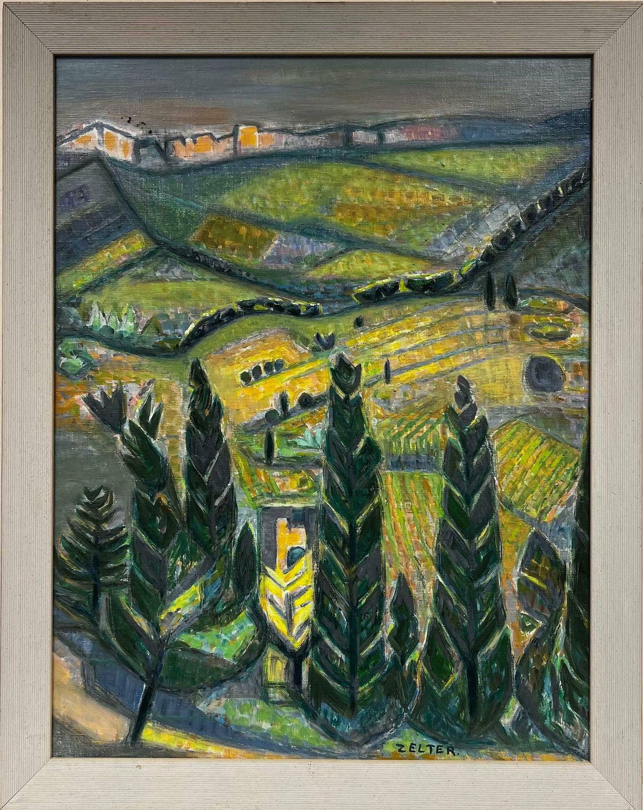 20th Century French School20th Century French Modernist Signed Oil Provence Landscape, Framed