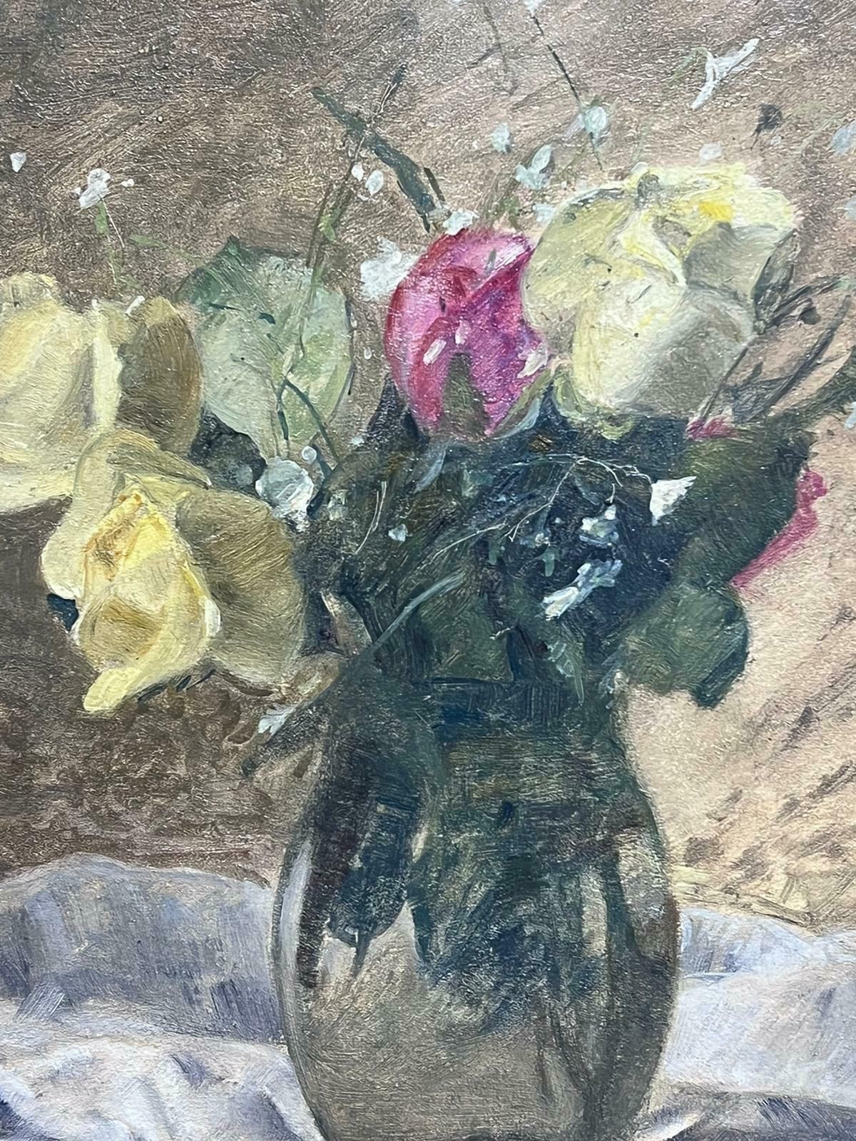 Leon Garraudfine French Still Life Oil Painting Bouquet Of Roses In Vase Signed Original photo for sale