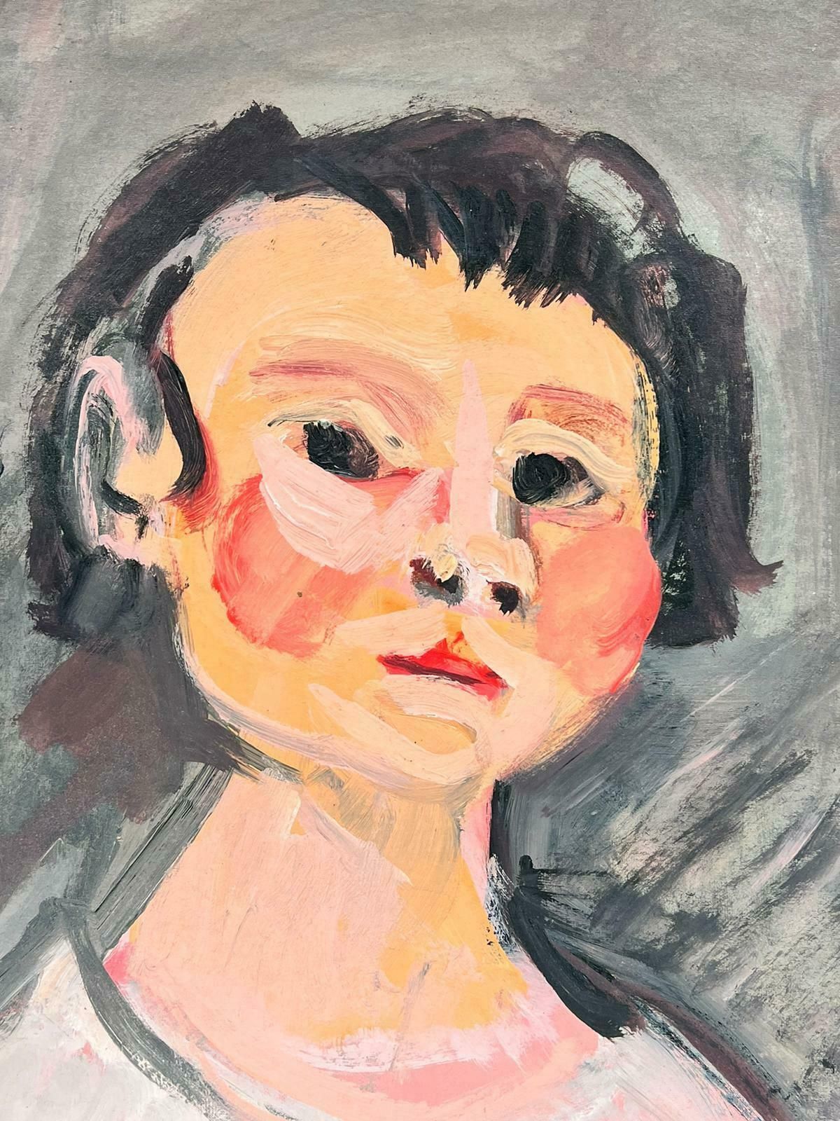 Huguette Ginet Lasnier Signed French Contemporary Painting Portrait Of Rosy Cheeked Womanc. 2000's photo Art