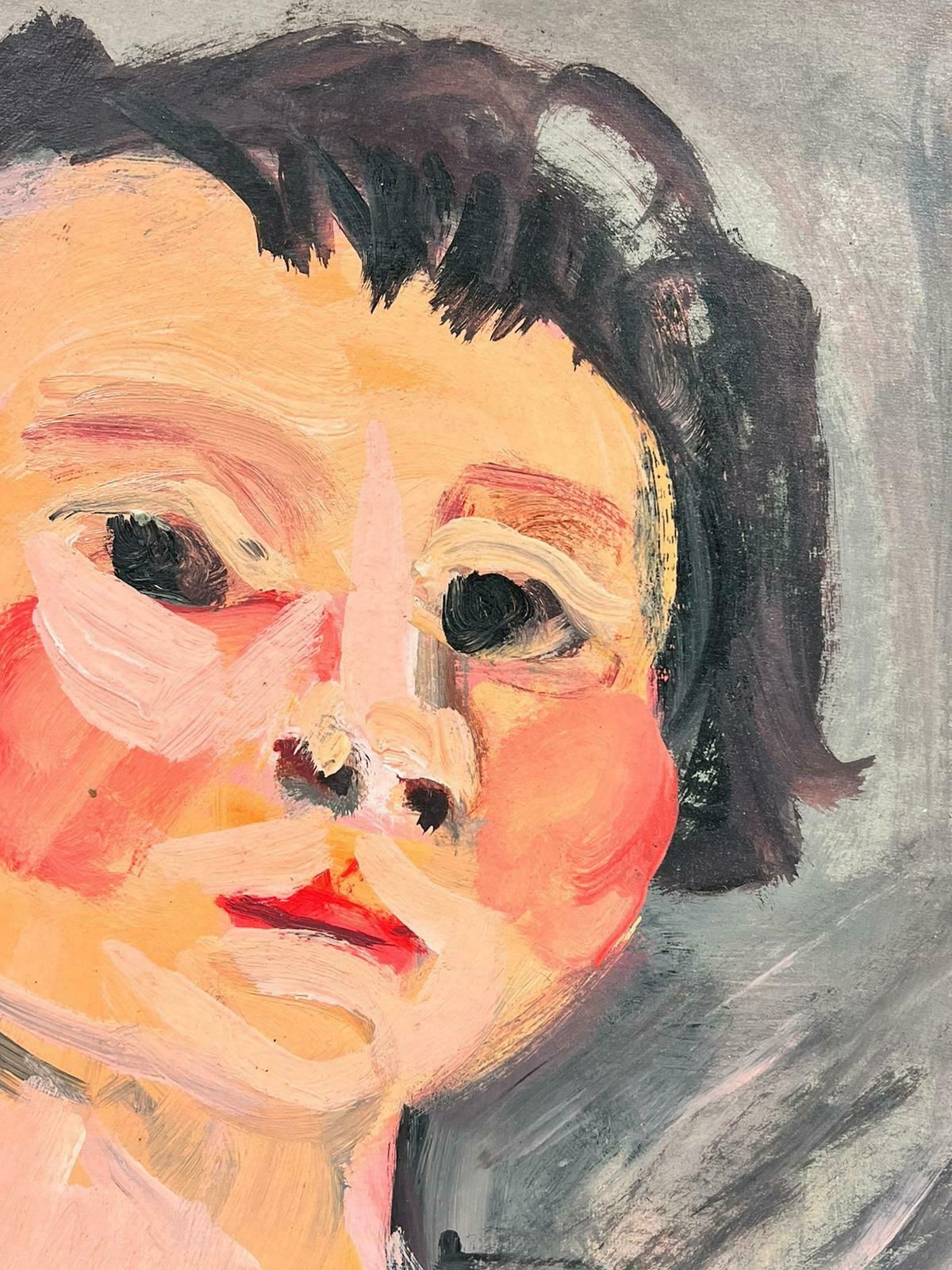 Huguette Ginet Lasnier Signed French Contemporary Painting Portrait Of Rosy Cheeked Womanc. 2000's photo vinterior