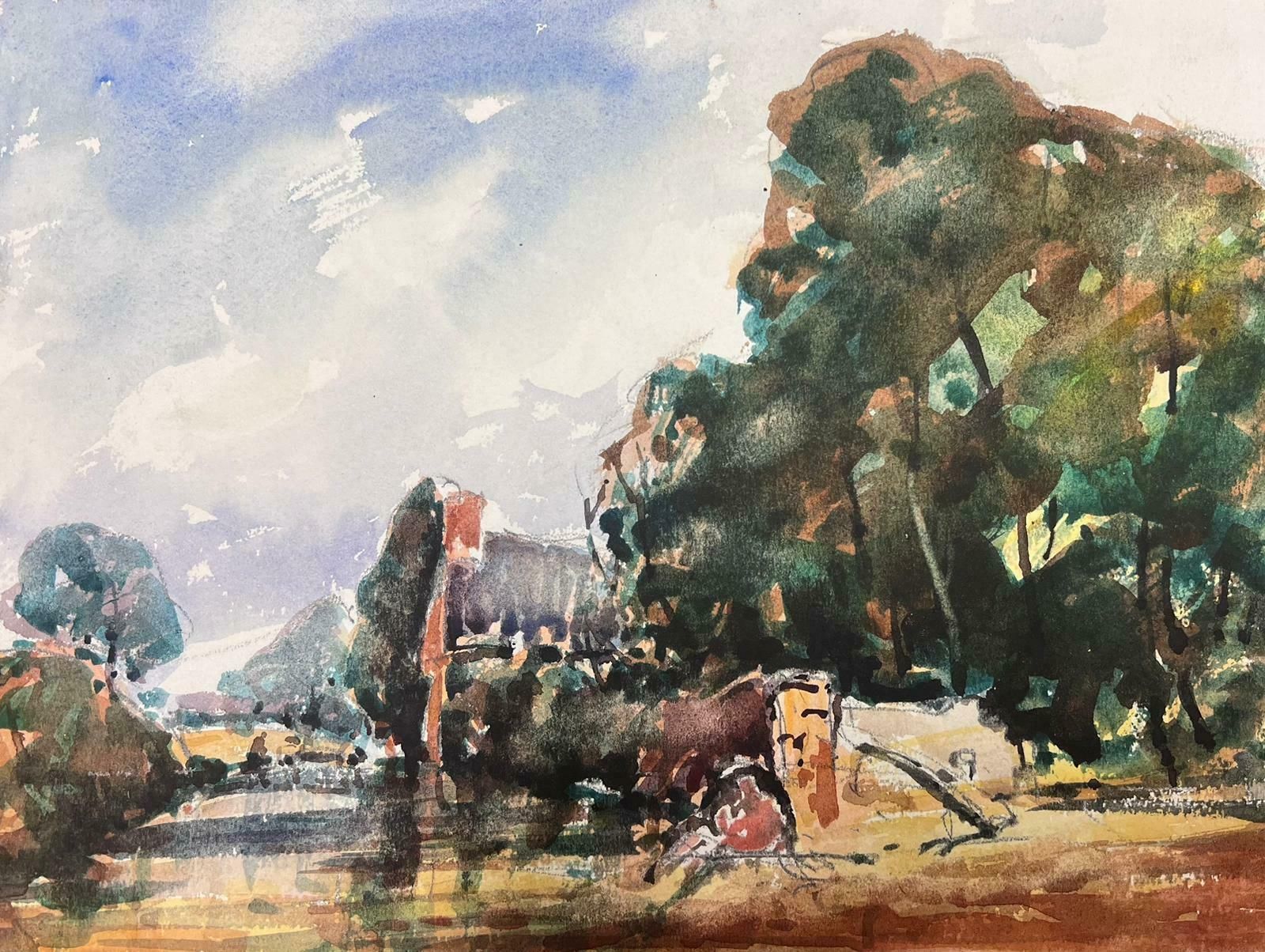 Maurice Mazeiliefrench Watercolour Landscape By The River Bank