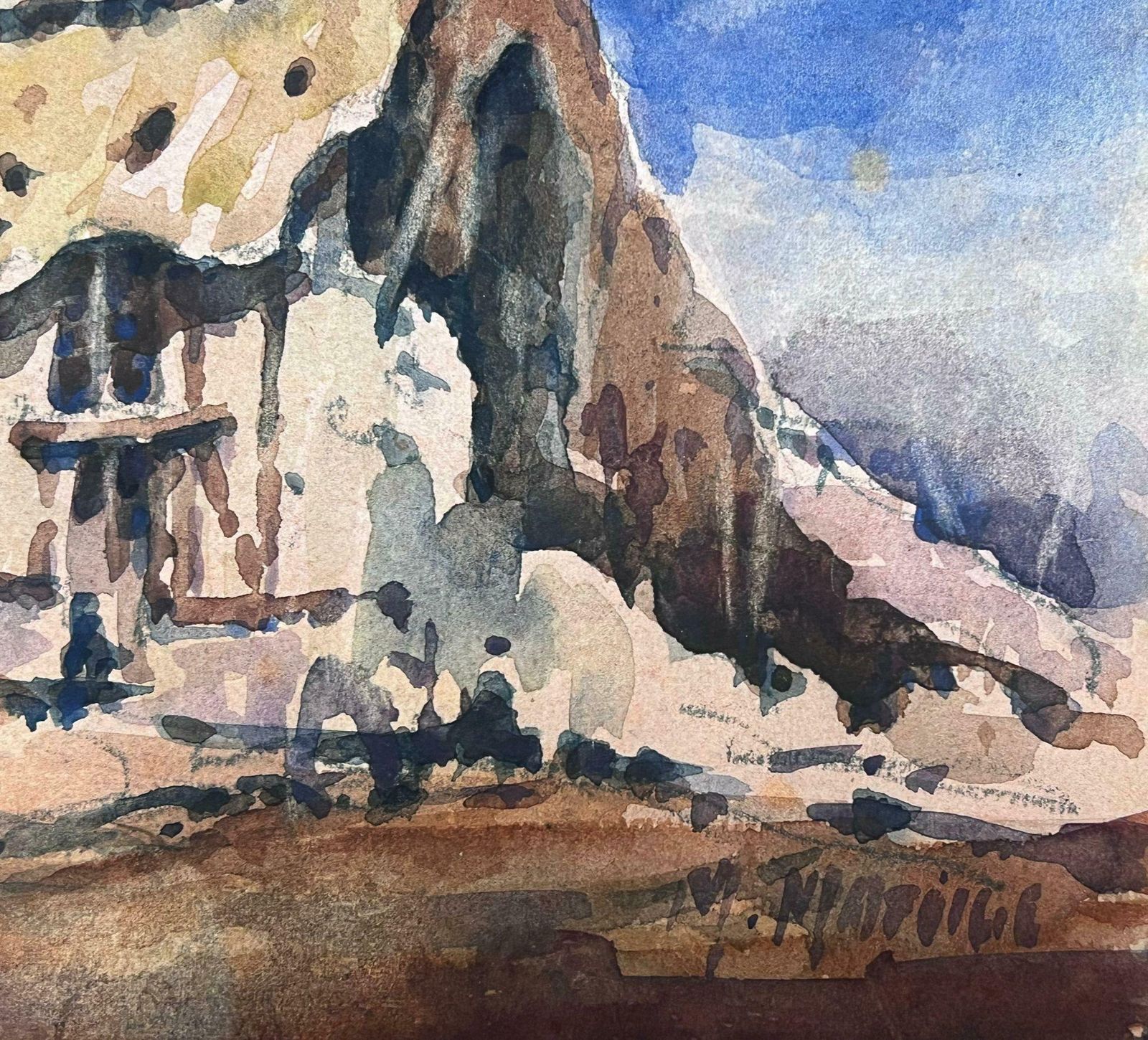 Maurice Mazeiliefrench Impressionist Watercolour Landscape Thatched Cottages photo for sale